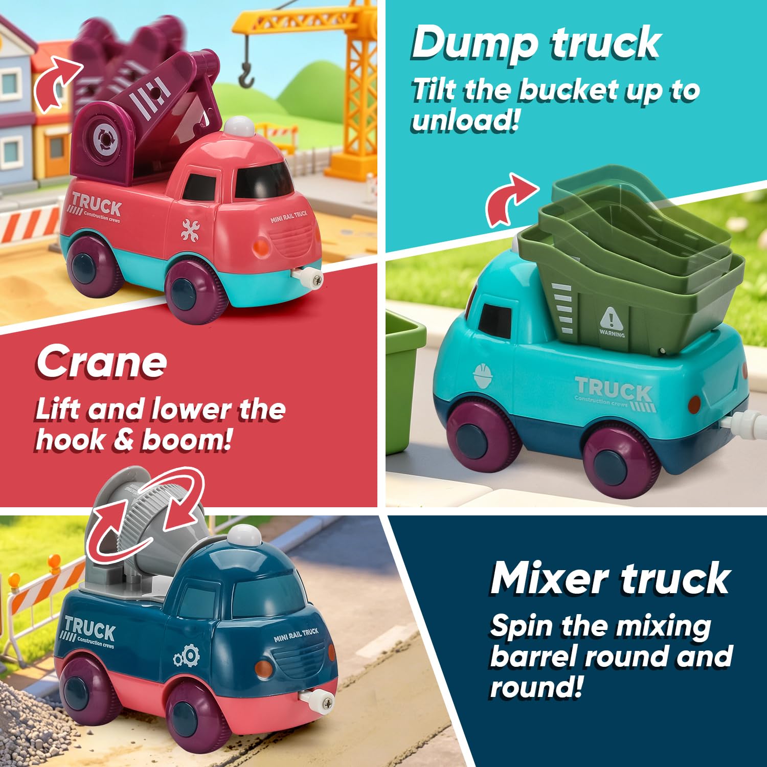 Toddler Train Toy, Train Set with Construction Vehicles for Kids Age 3-5