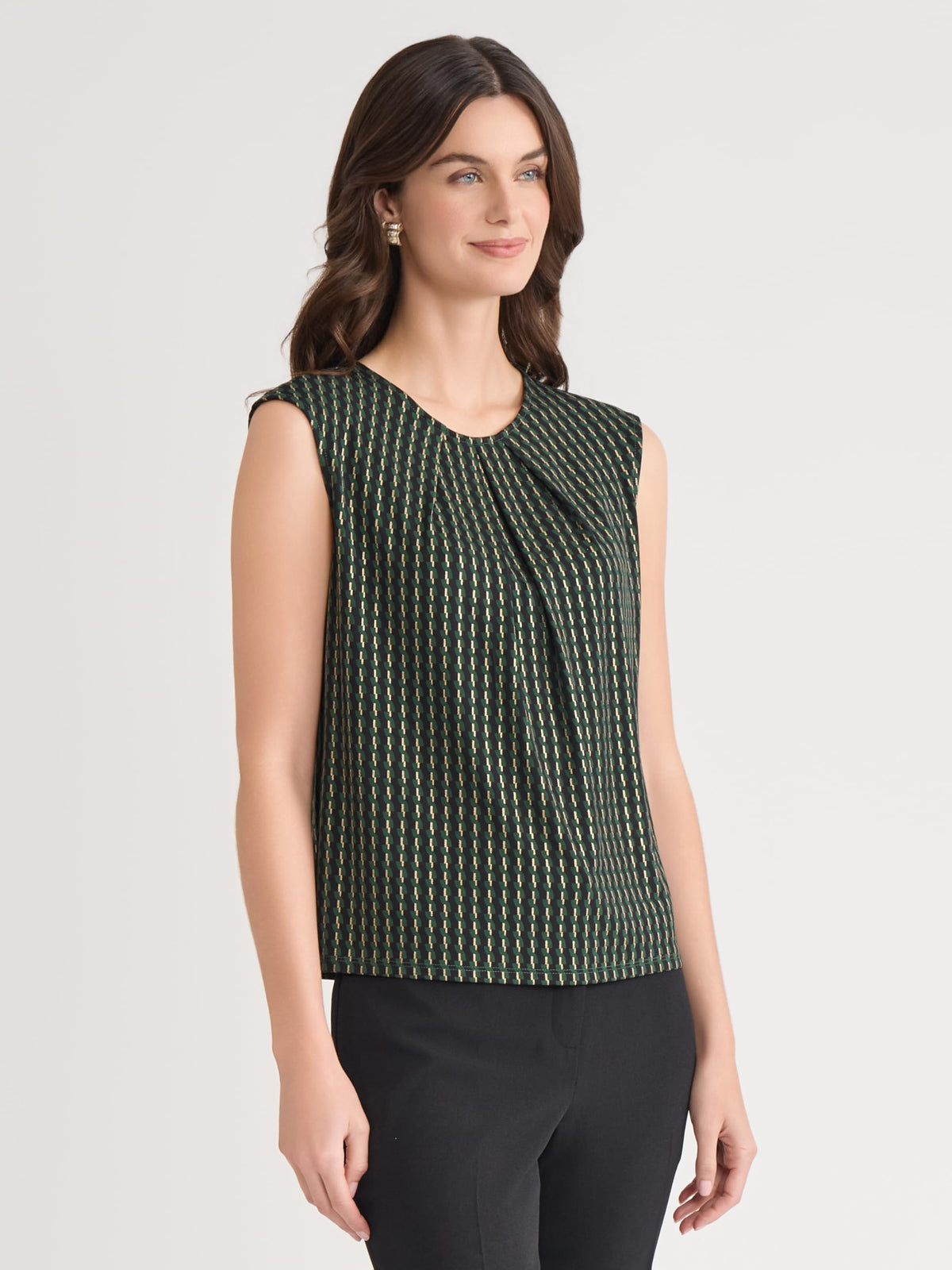 Kasper Petite Cap Sleeve Printed Foil Top