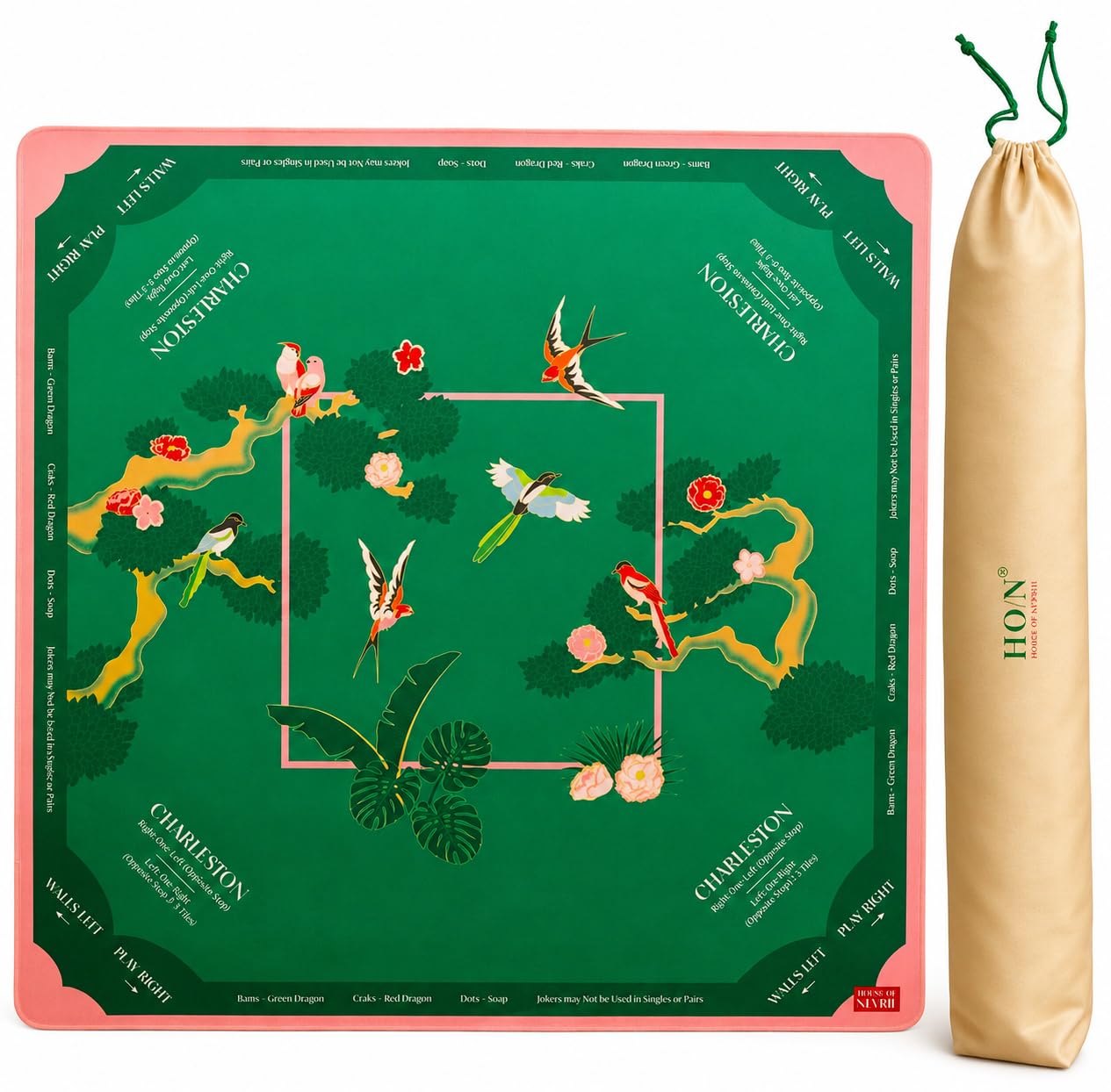 Mahjong Mat, 33x33 American Mahjong Mat with Rules and Carry Bag, Non-Slip & Noise-Reducing Design, Luxury Mahjong Accessories Gift for Women and Men