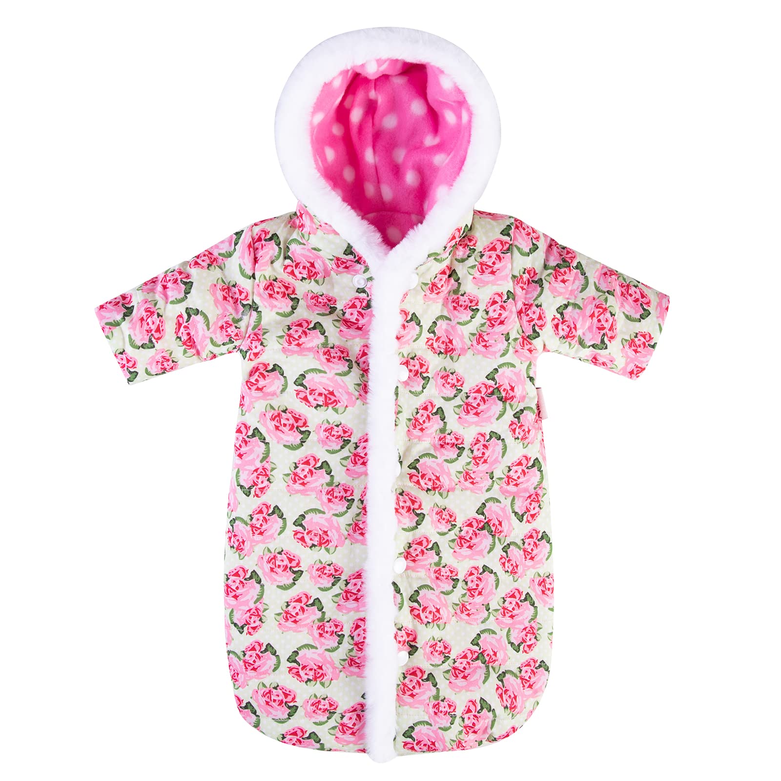 Rakki Dolli Doll Jumpsuit Sleeping Bag Handmade Doll Clothes Hooded Romper Pink Rose Winter Hoodie Doll Accessory Soft Thick Swaddle Blanket Fit