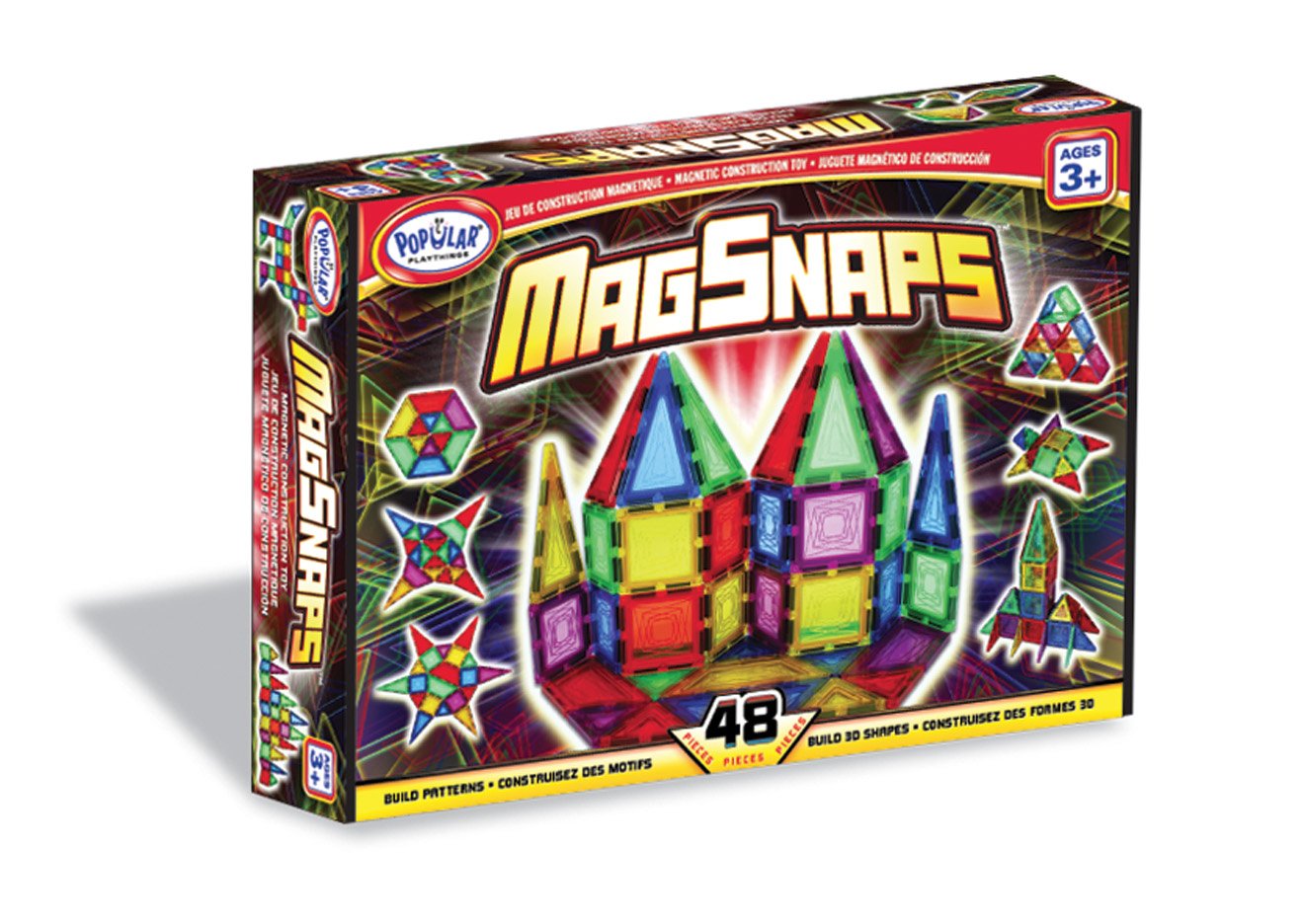 POPULAR PLAYTHINGS Mag-Snaps Magnetic Construction Set, Stem Building Toy for Kids Ages 3 & Up, Gifts for Children and Classrooms - 48 Pieces