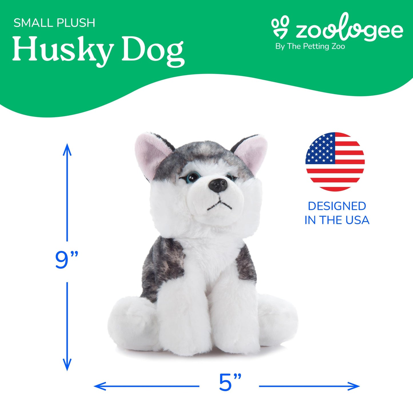 The Petting Zoo Husky Dog Stuffed Animal Plushie, Gifts for Kids, Siberian Husky Dog Plush Toy 9 inches