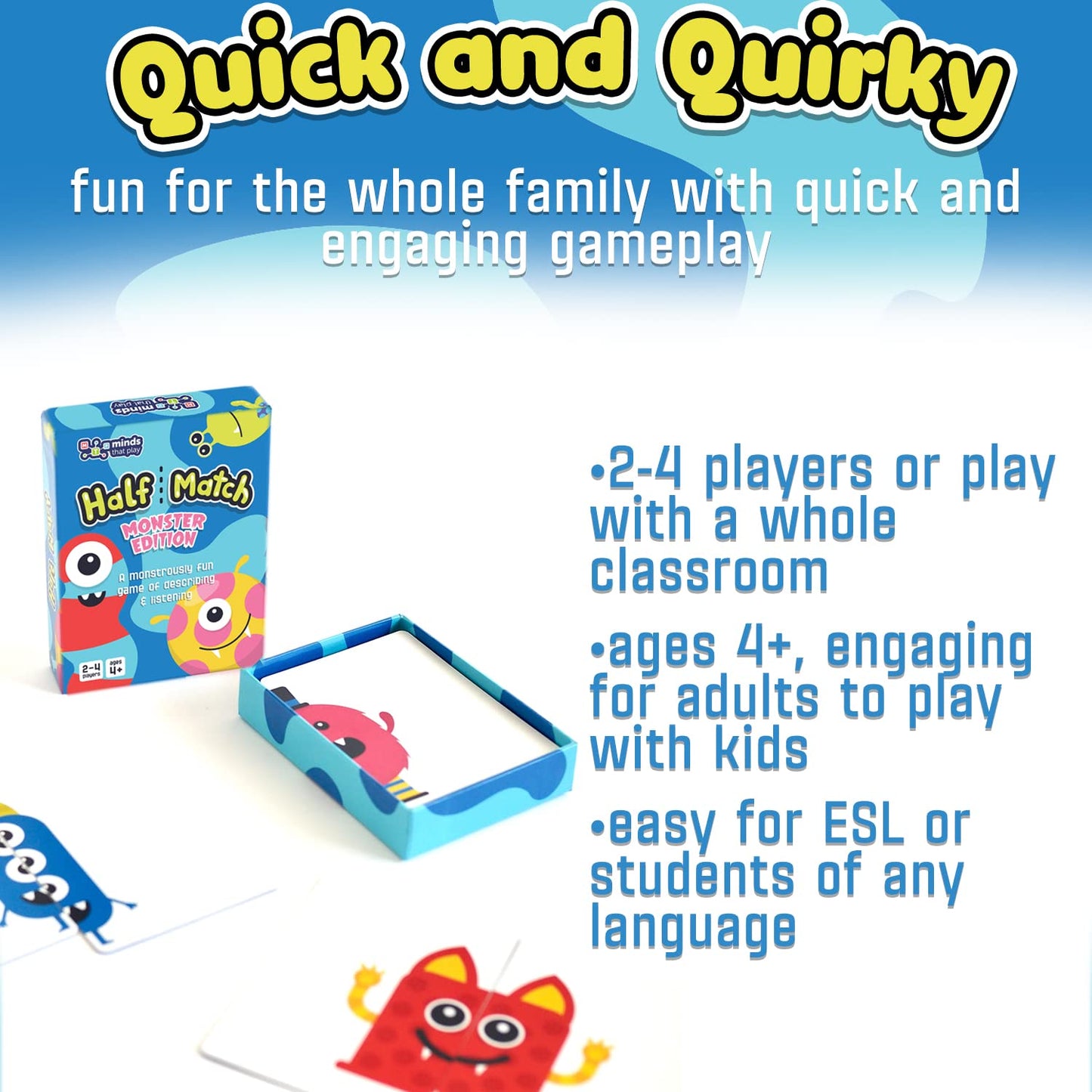 Half Match Minds That Play Monster Edition - Back to School Game for Fun Educational Matching - Memory Card Game for Kids Ages 4-5 - 6-7 - 8-9