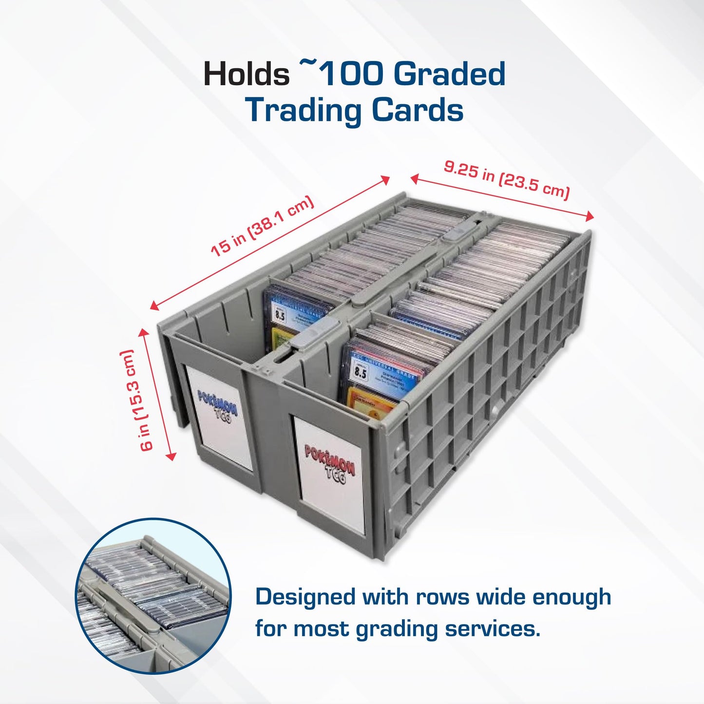 BCW 2-Row Graded Card Storage Box - Gray | Stackable PSA Slab Case with Lid & Handle | Compatible with PSA, BGS, SGC, CSG, HGA | Includes Card Bin