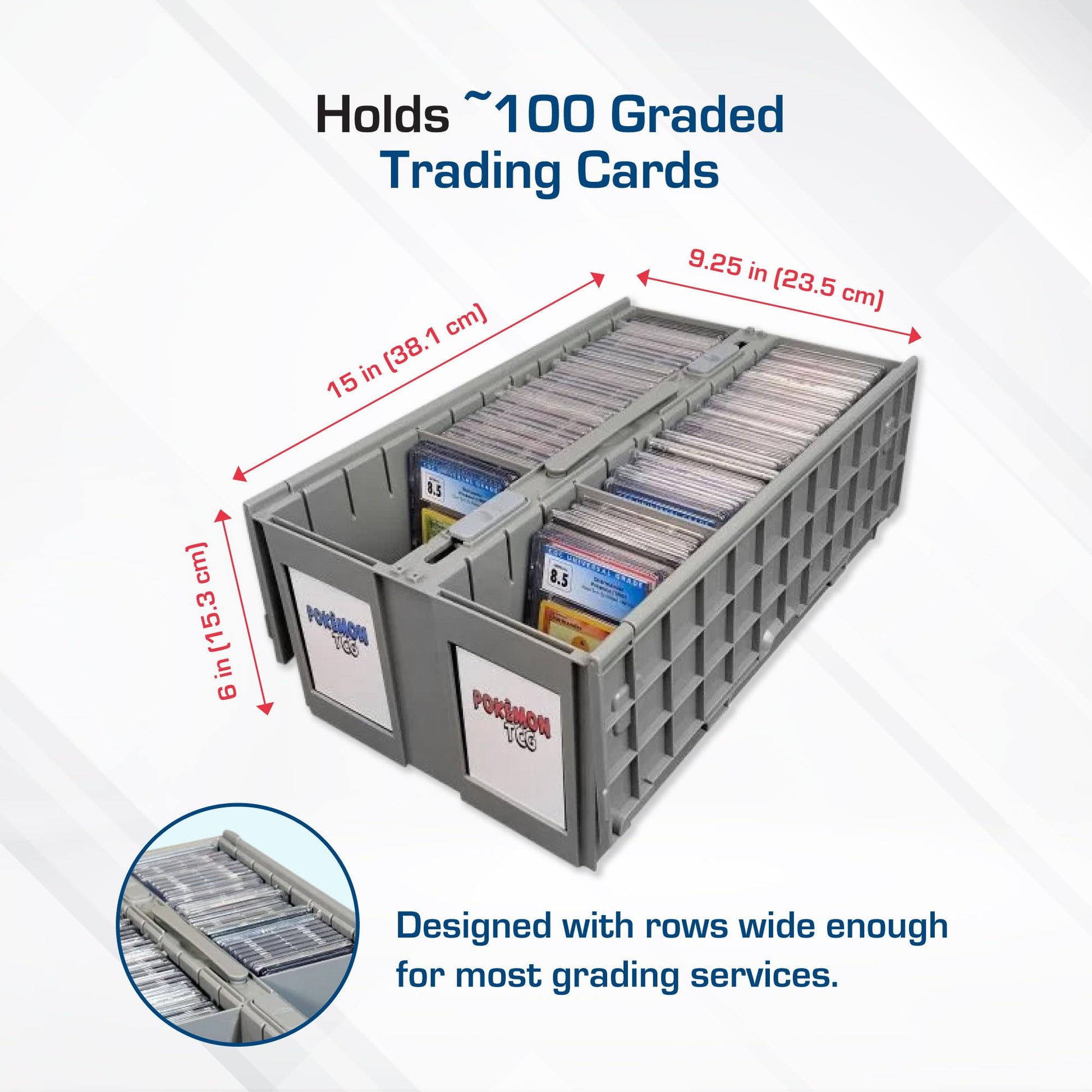 BCW 2-Row Graded Card Storage Box - Gray | Stackable PSA Slab Case with Lid & Handle | Compatible with PSA, BGS, SGC, CSG, HGA | Includes Card Bin