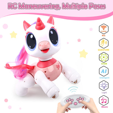SPRSHY Remote Control Unicorn for Girls - Companion Pet Toys Electronic Pink Pegasus,Music and Waking Robot Christmas Birthday for Children 3 4 5 6 7