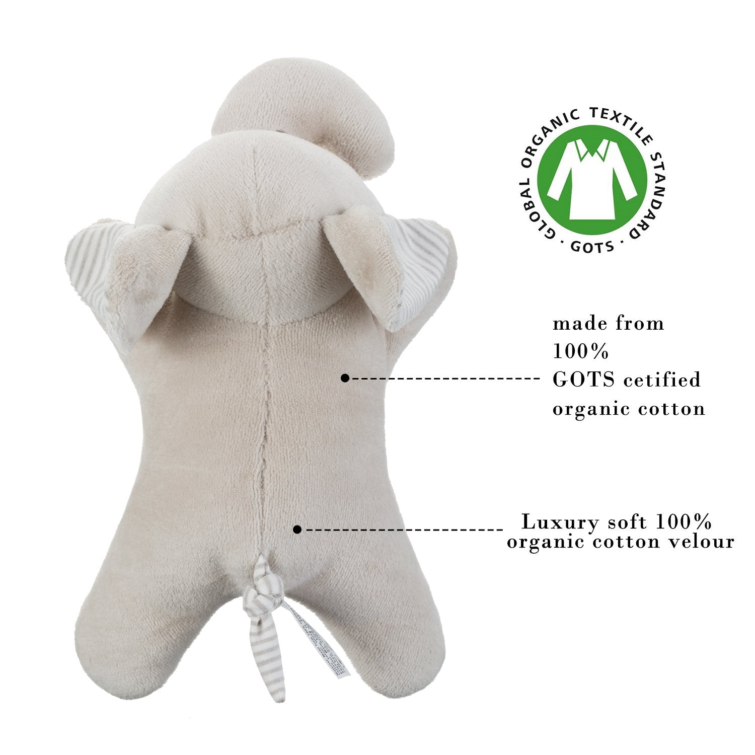 Be natural baby Organic Cotton Stuffed Elephant | 9.4 Inches Plush Toy Birthday Gift for Kid Boys Girls | Luxury Soft, Breathable