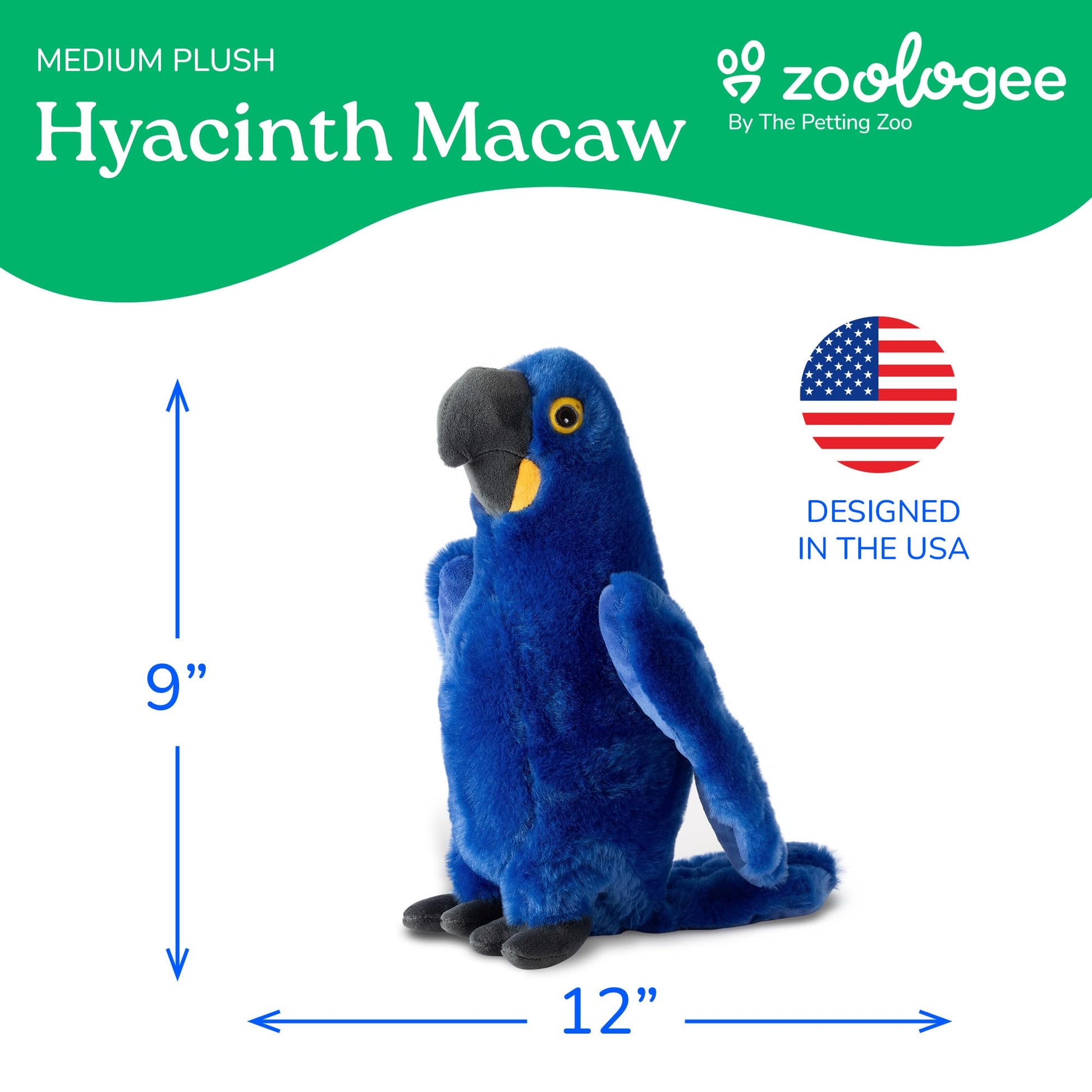 The Petting Zoo Hyacinth Macaw Stuffed Animal Plushie, Gifts for Kids, Earth Keeperz Rainforest Animals, Zoologee Blue Hyacinth Macaw Plush Toy, 12