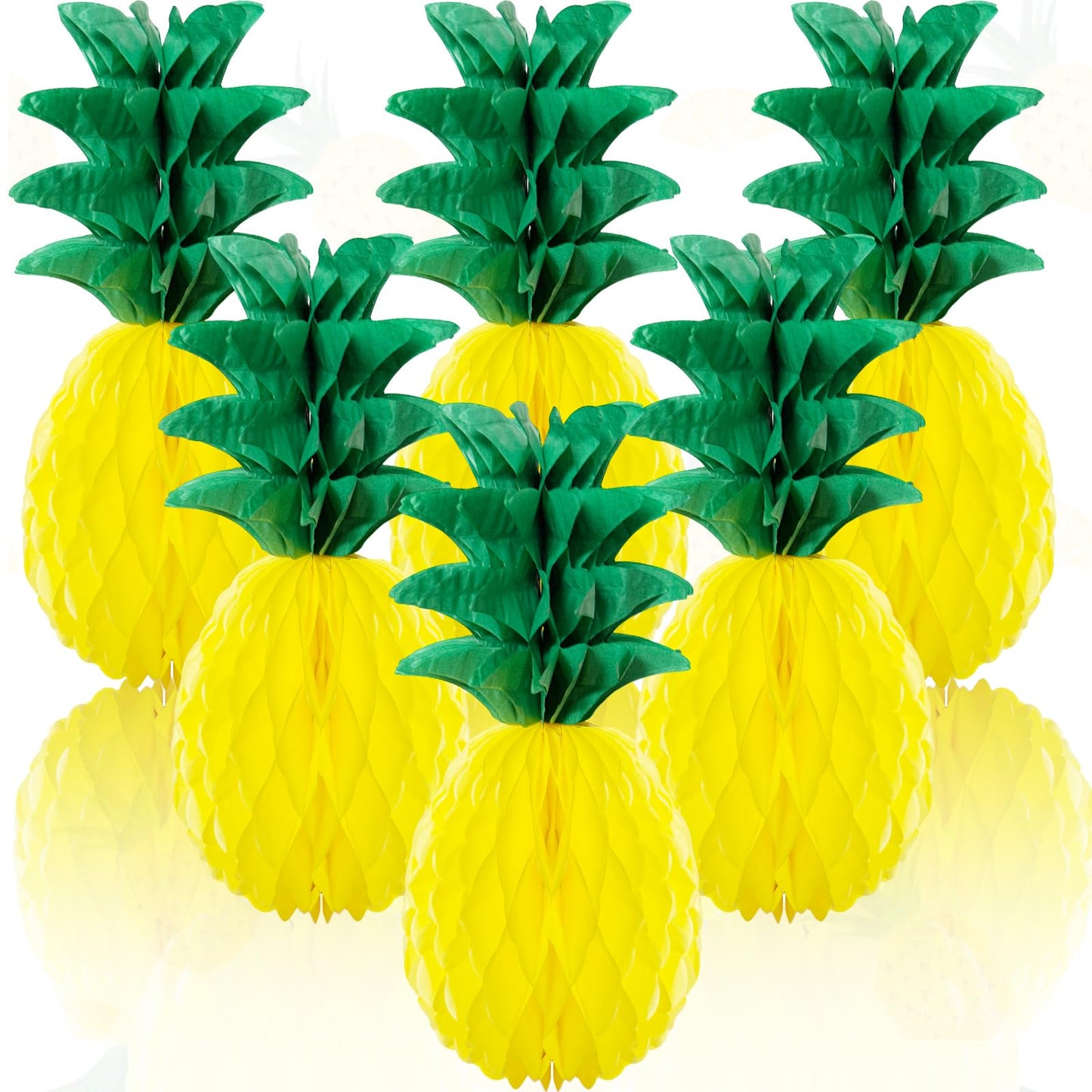 6 Pack 14 Inch Pineapple Honeycomb Decorations, Standing Tissue Paper Centerpieces, 3D Tropical Fruit Ornaments for Hawaiian Luau, Summer Pool, Beach