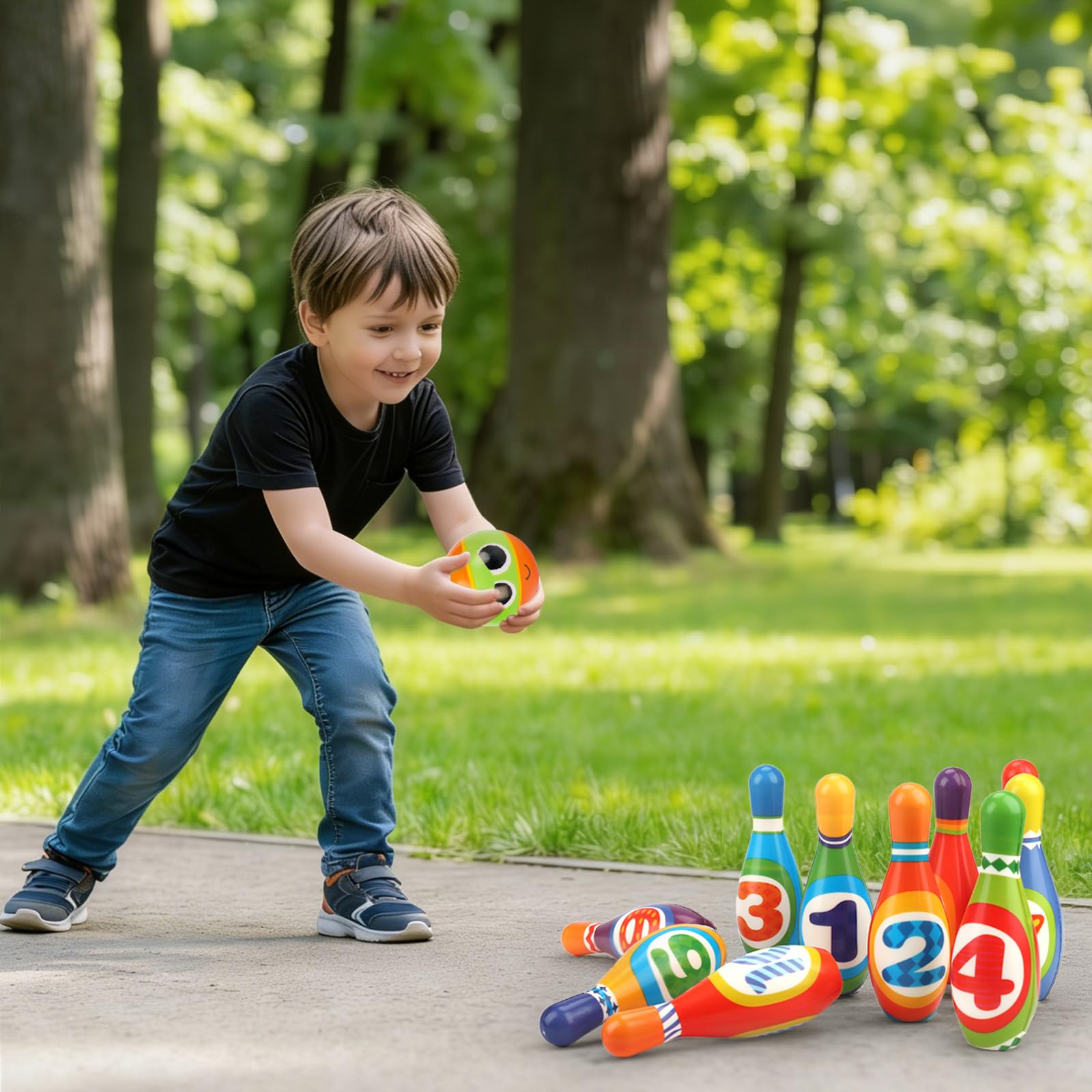 AugToy Kids Bowling Toy Set, Toddler Indoor Outdoor Activity Play Game Toys for Boy Girl, Soft 10 Foam Bowling Pins & 2 Balls, Educational Children