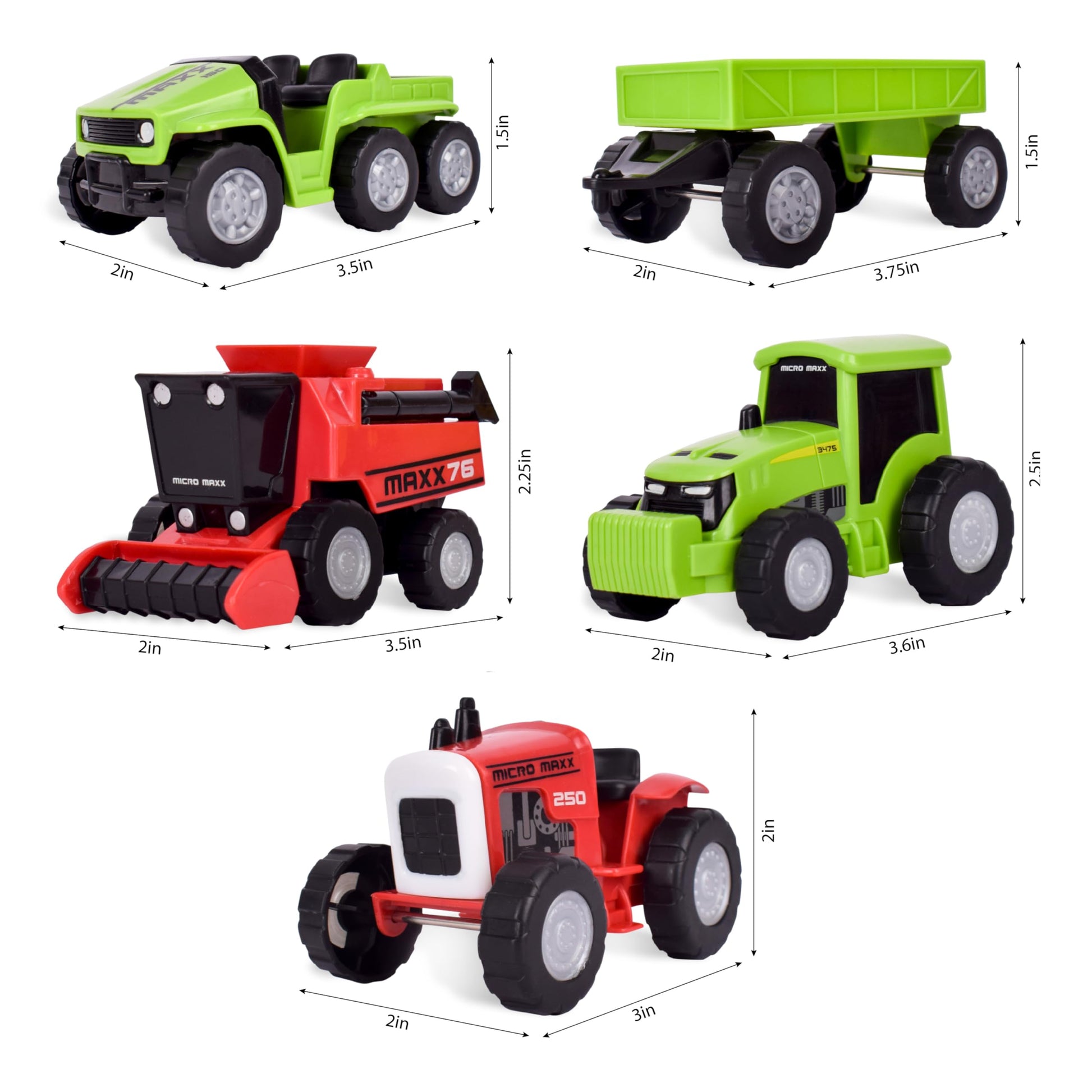 Maxx Action Farm Construction 5pk Toy Truck Set, Includes Wagon, 6x6, Modern Tractor, Combine and Vintage Tractor Vehicles with Moving Parts, Cake
