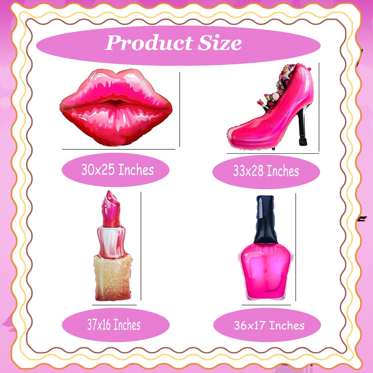8Pcs Hot Pink Balloon Kit Red Lips, Lipstick, High Heels, Nail Polish Balloons Threenager Birthday Decorations Girl, Bachelorette Party, Girls Night