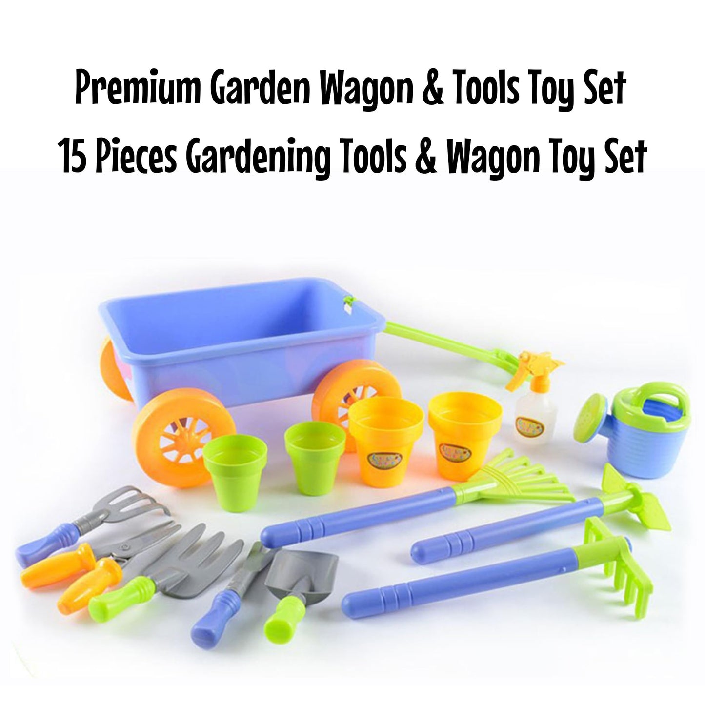 Dimple Garden Wagon & Tools Toy Set Premium 15 pcs Gardening Tools