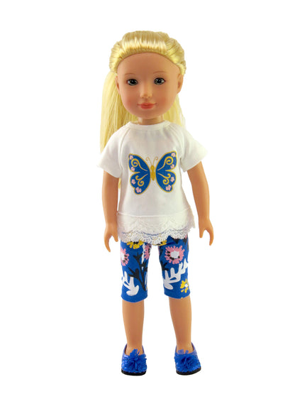 American Fashion World Butterfly Pants Set for 14-Inch Dolls | Premium Quality & Trendy Design | Dolls Clothes | Outfit Fashions for Dolls for Popular