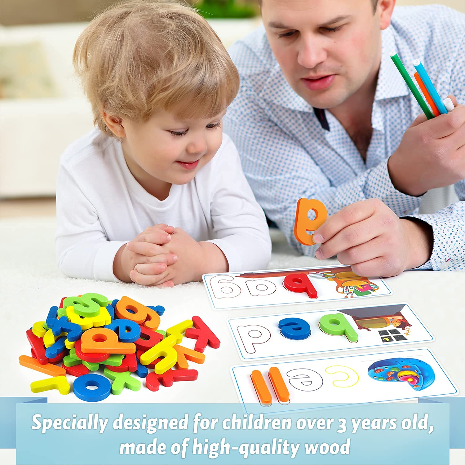 Officygnet Learning Toys for 3 4 5 6 Years Old Boys and Girls, See & Spell CVC Word Builders with Alphabet Cards for Kids Ages 3-5, Matching Letter