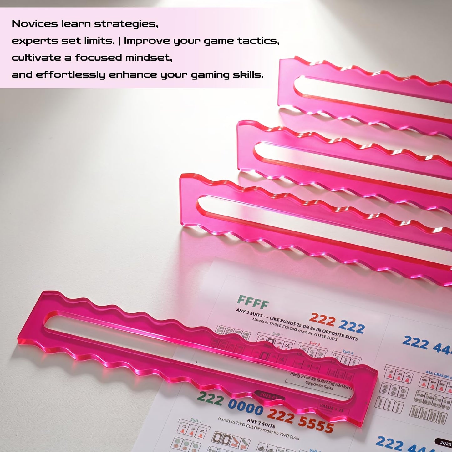 Lanjiesh 4Pcs Rose Red Mahjong Line Finder, Acrylic Mahjong Rule Guide Reader, Portable Mahjong Game Accessory for Beginners, Family Gathering
