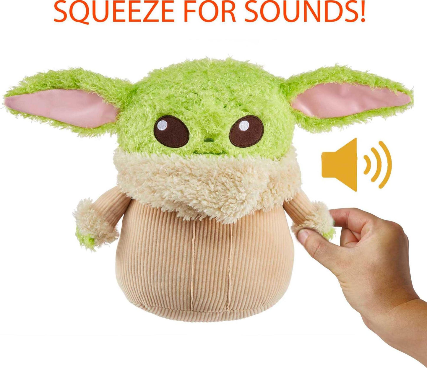 Mattel Star Wars Grogu Plush 12-inch Toy Figure, Soft 'n Fuzzy Character Doll with Sounds, Press Hands to Activate