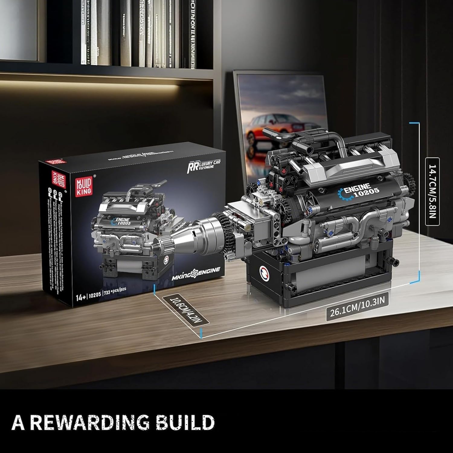 Mould King 10205 V12 Engine Building Blocks Sets, Luxury Car Engine Model kit that Run, Build Your Own STEM Model Mini Engine, 12-Cylinder Engine