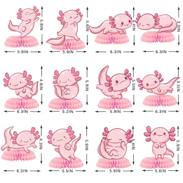 12Pcs Axolotl Happy Birthday Honeycomb Centerpiece Pink Glitter Aquatic Creature Pretty Hexagonal Dinosaur Party Decoration Coral Ocean Sea Fish