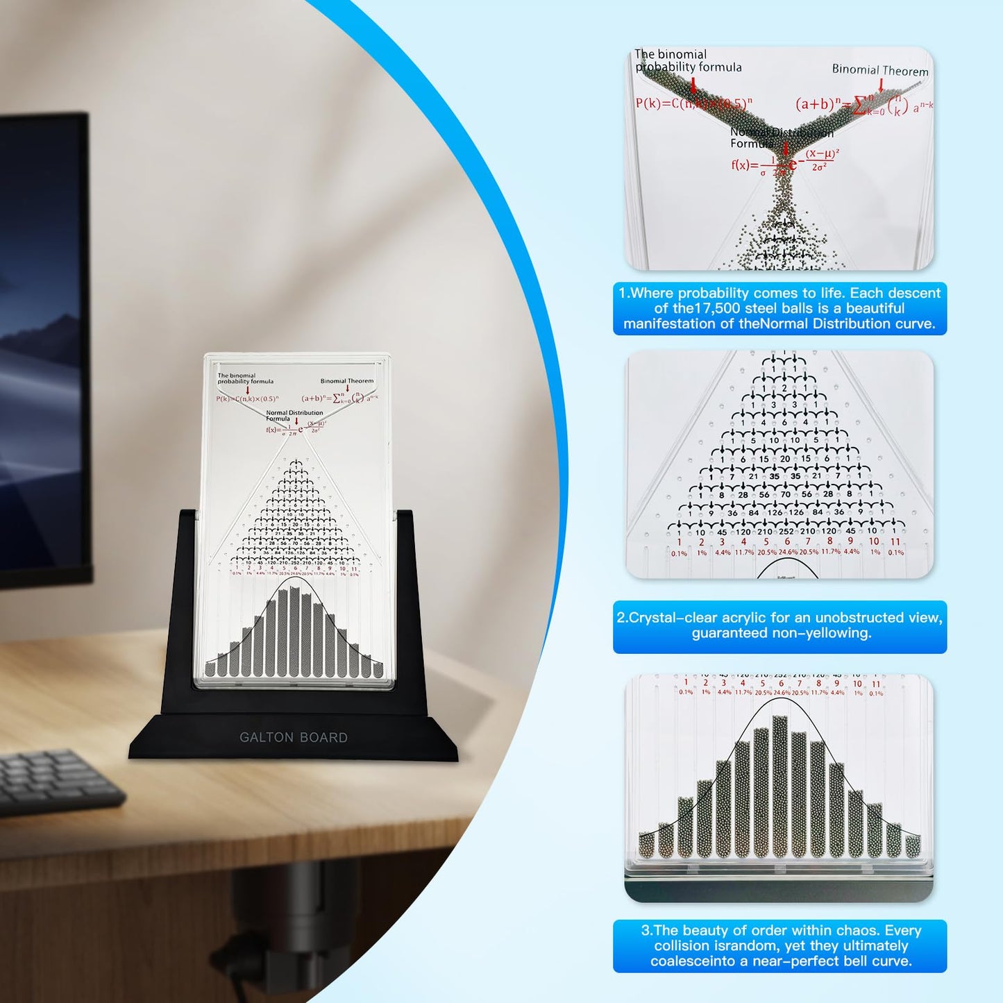 Dimind Galton Board Probability Demonstration Model - 12.6in Large Physics Learning Desk Toy with 17500 Metal Beads | Statistical Law Experiment Tool