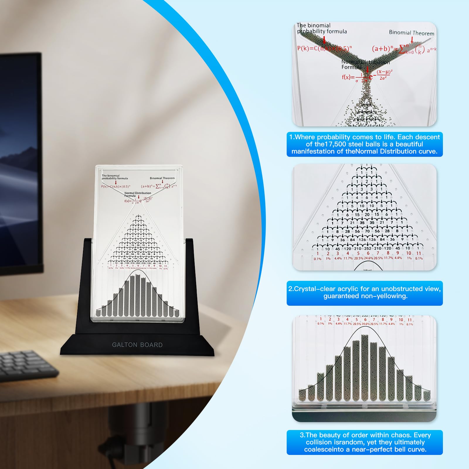 Dimind Galton Board Probability Demonstration Model - 12.6in Large Physics Learning Desk Toy with 17500 Metal Beads | Statistical Law Experiment Tool