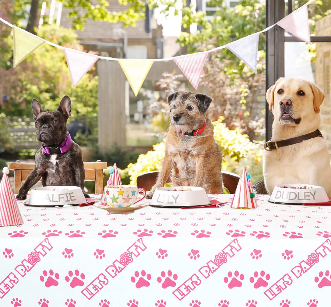 Hegbolke 4pcs 51.2x86.6in Puppy Dog Pet Paw Print Disposable Plastic Tablecloth - Cat & Dog Paw Party Supplies