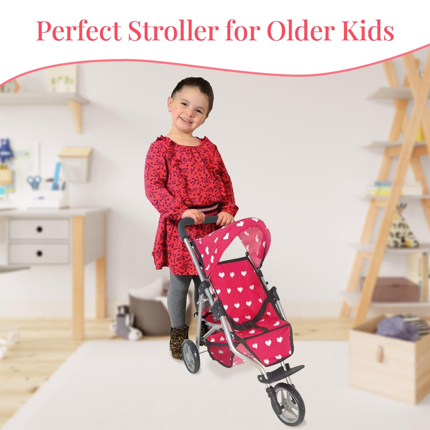 The New York Doll Collection Baby Doll Stroller | Pink Hearts Pattern | Doll Strollers | 3+ to 6 Years | A239