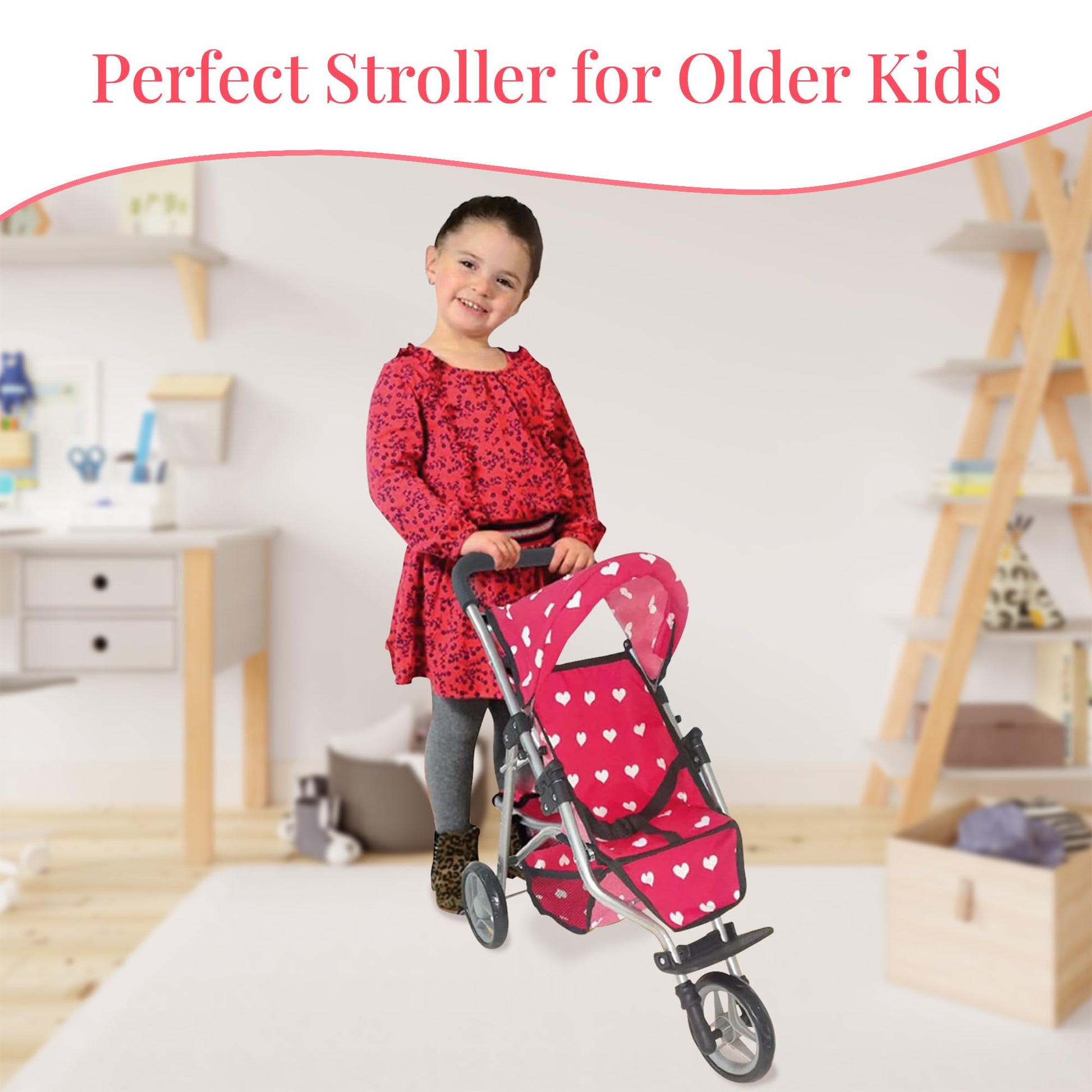 The New York Doll Collection Baby Doll Stroller | Pink Hearts Pattern | Doll Strollers | 3+ to 6 Years | A239