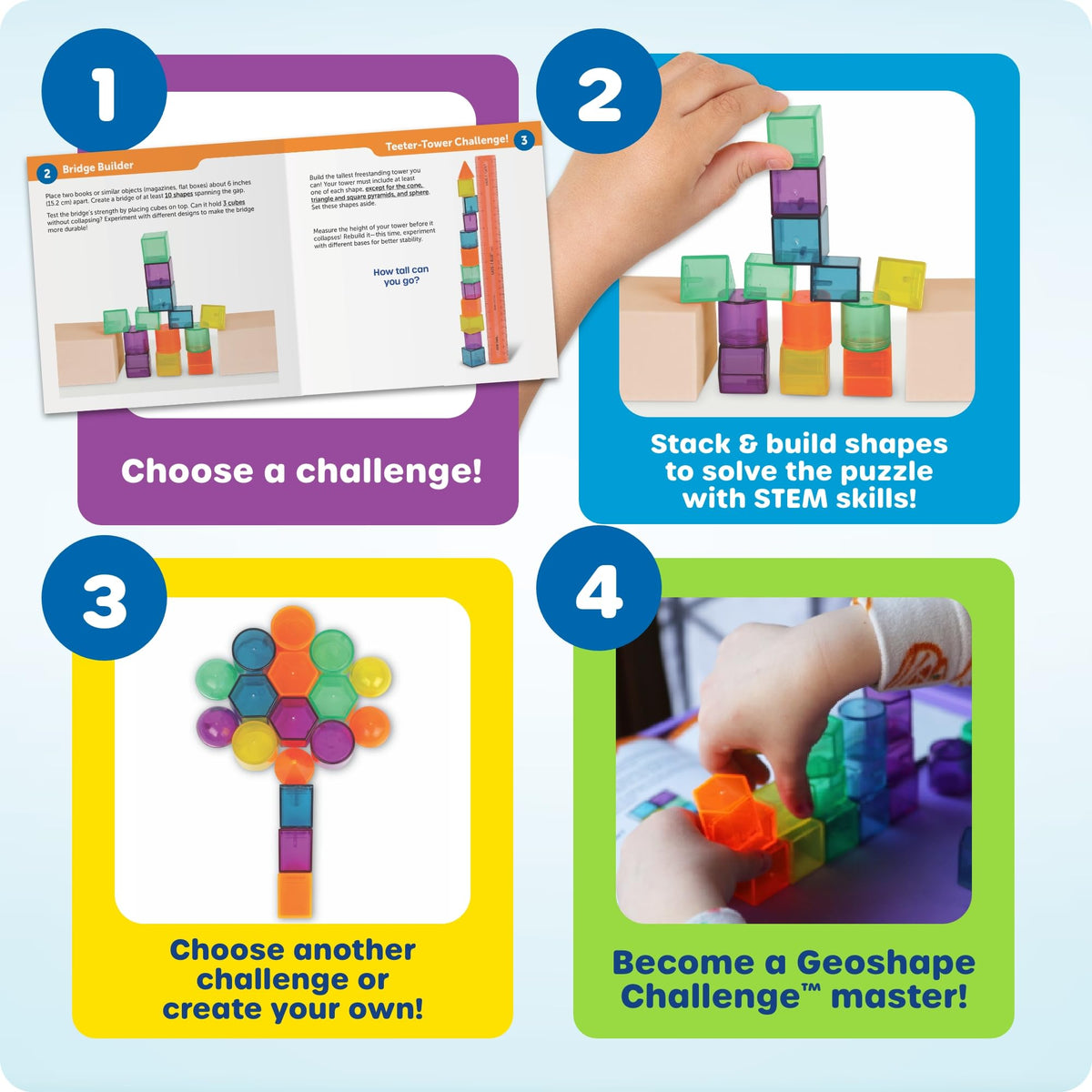 Learning Resources STEM Explorers GeoShape Challenge - 3D Geometry School Shapes, Montessor Math Manipulatives, Critical Thinking, STEM Homeschool,