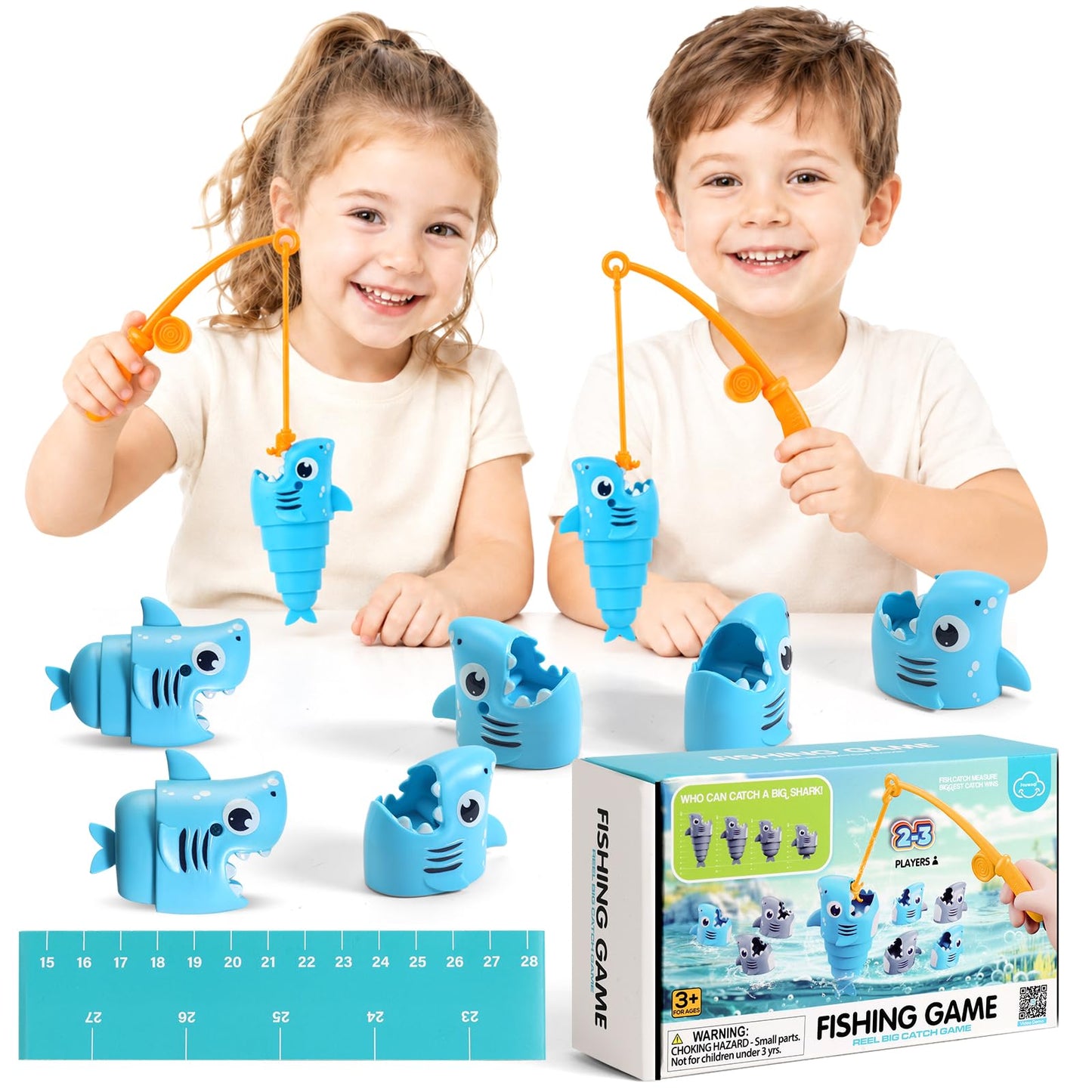 Fouwoqi Shark Fishing Game for Kids - Preschool Math Games for 3 Year Olds,Toddler Fine Motor Learning Toys,Interactive Family Board Games for Boys