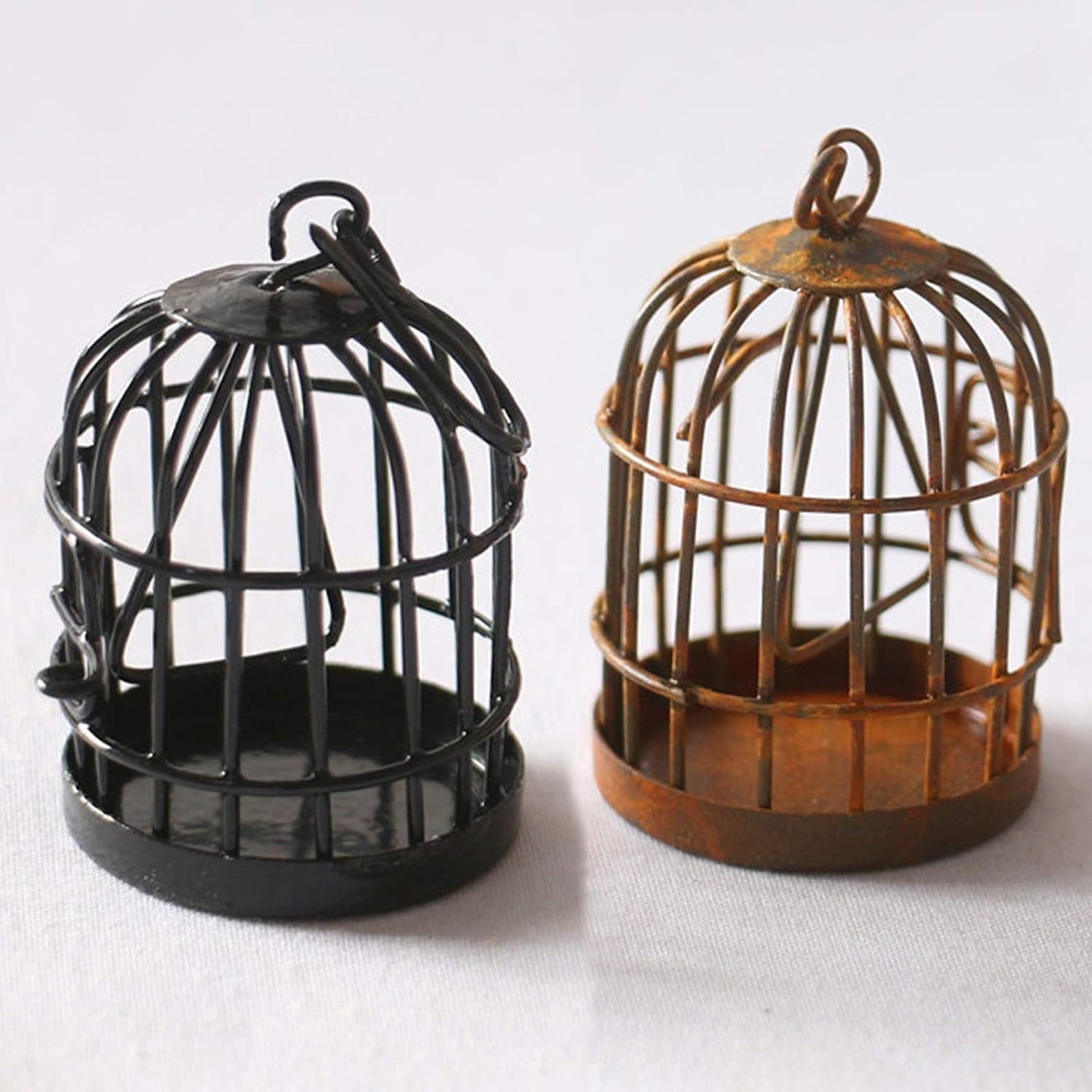2Pcs Black Miniature Doll House Birdcage Ornament Model Home Desktop Decor Gift,Mini Miniature Doll Fairy Garden Ornaments Shelf Home Micro Landscape