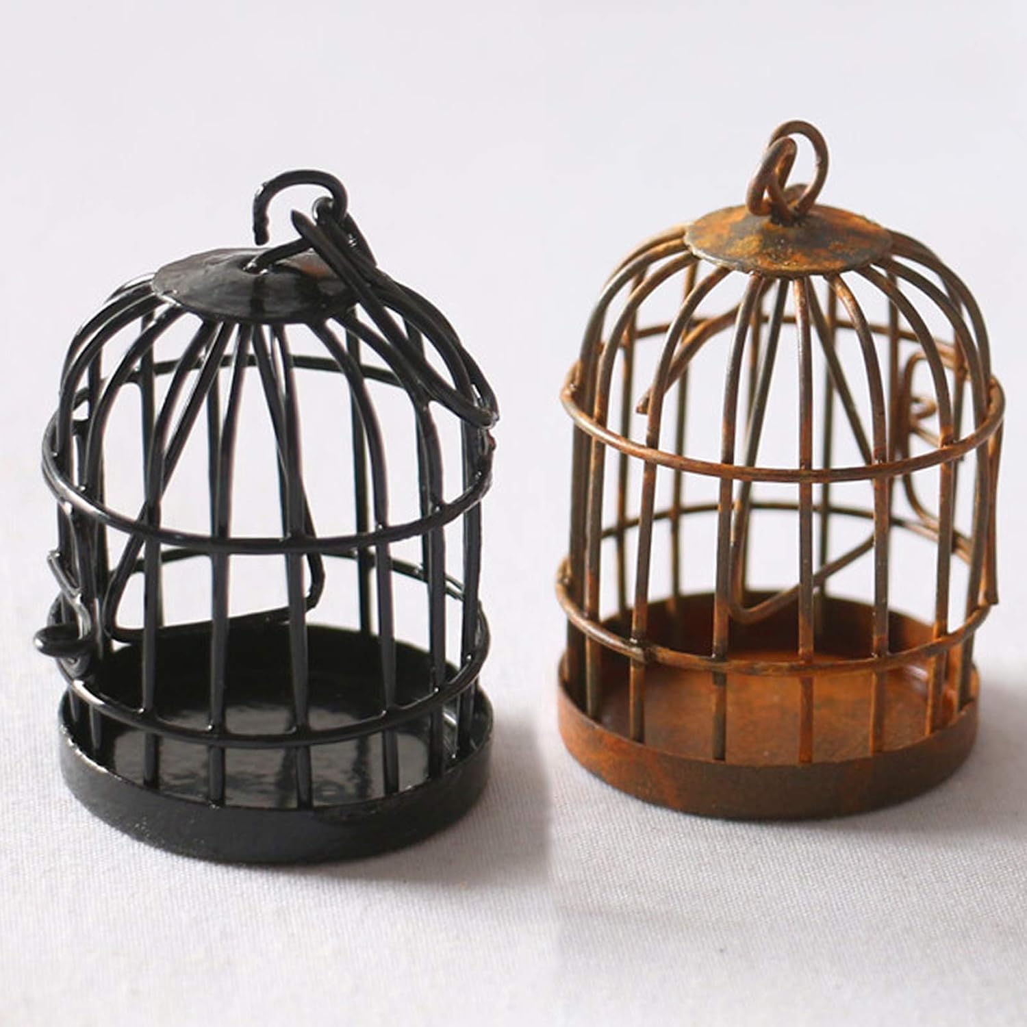 2Pcs Black Miniature Doll House Birdcage Ornament Model Home Desktop Decor Gift,Mini Miniature Doll Fairy Garden Ornaments Shelf Home Micro Landscape