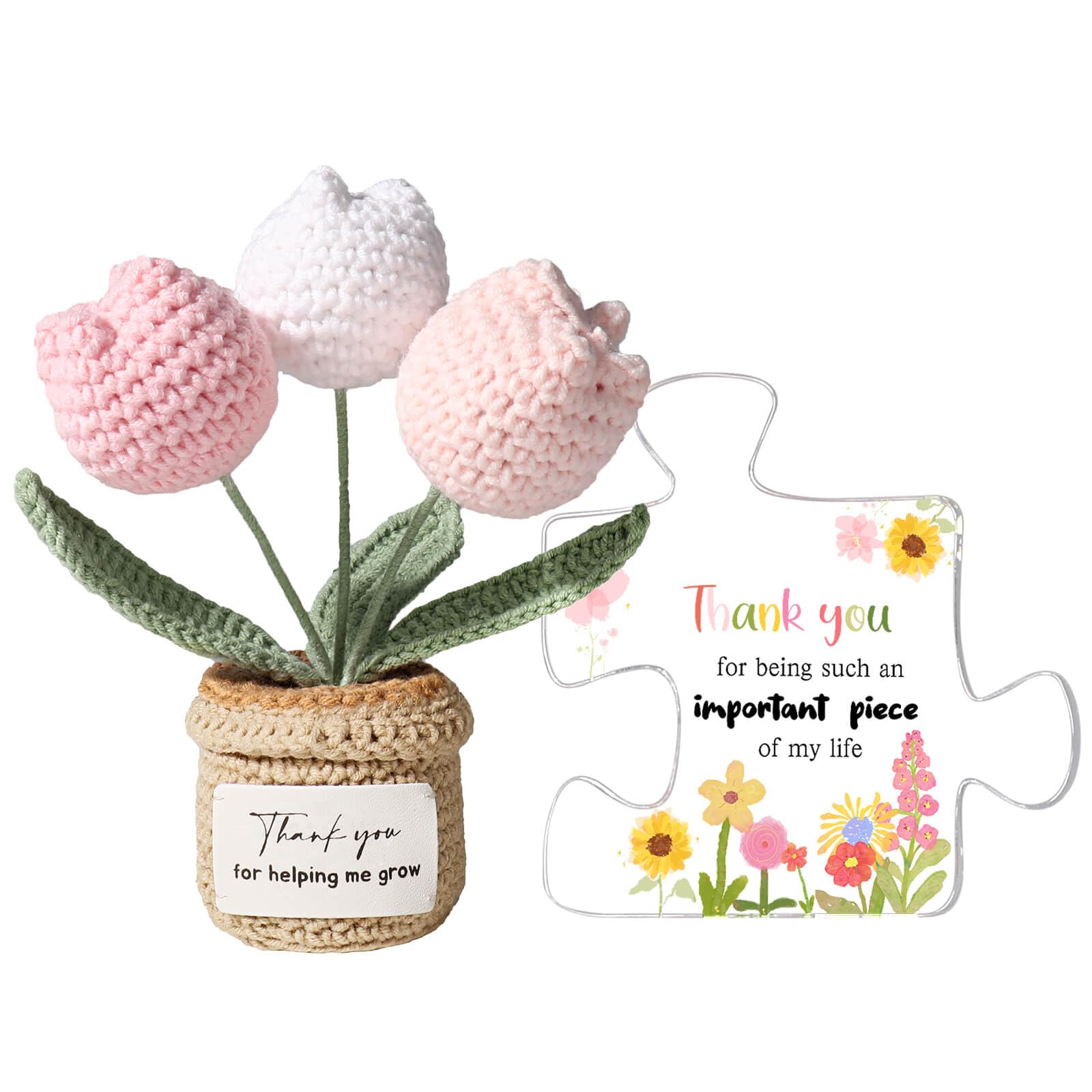 HEALDOT Teacher Appreciation Gifts for Women, Thank You for Helping Me Grow - Birthday Graduation Teacher's Day Gifts for Teacher Her Handmade Crochet