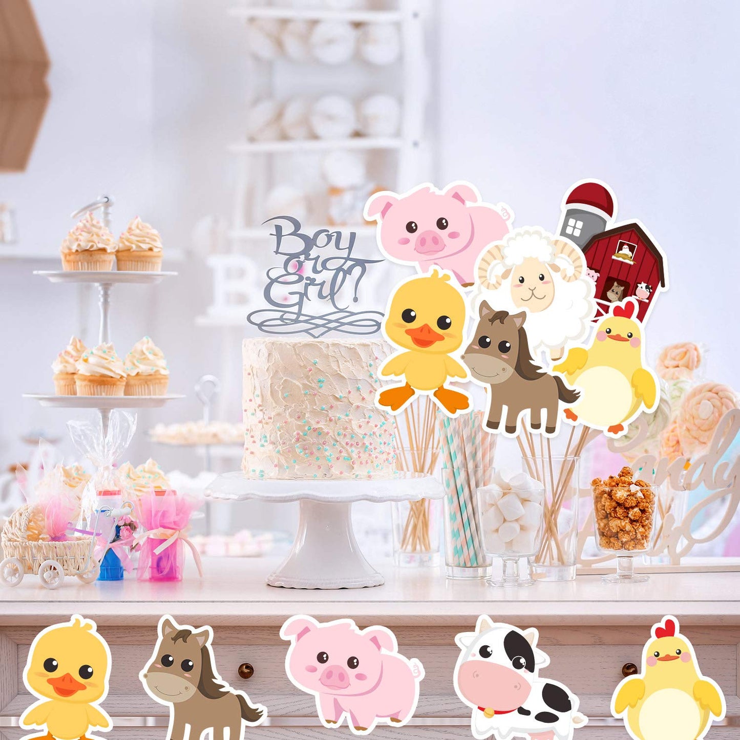 Blulu 35 Pcs Farm Animals Decor Farm Animal Cutouts for Baby Shower, Bulletin Board, Classroom Decor, Kindergarten, Birthday, Party Essentials with 80