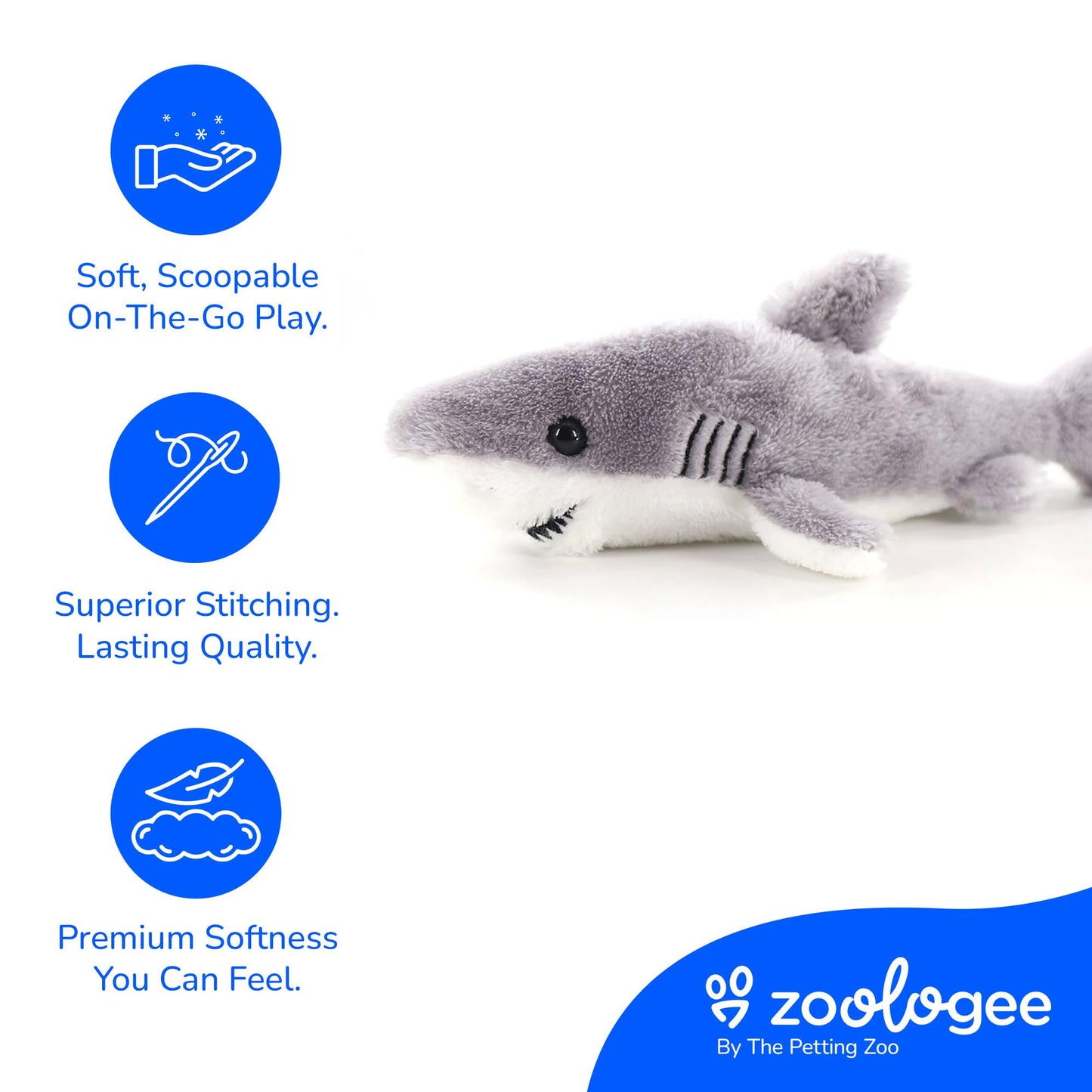 The Petting Zoo Great White Shark Animal Plushie, Gifts for Kids, Scoopz Sealife Animals, Shark Plush Toy, 12 inches