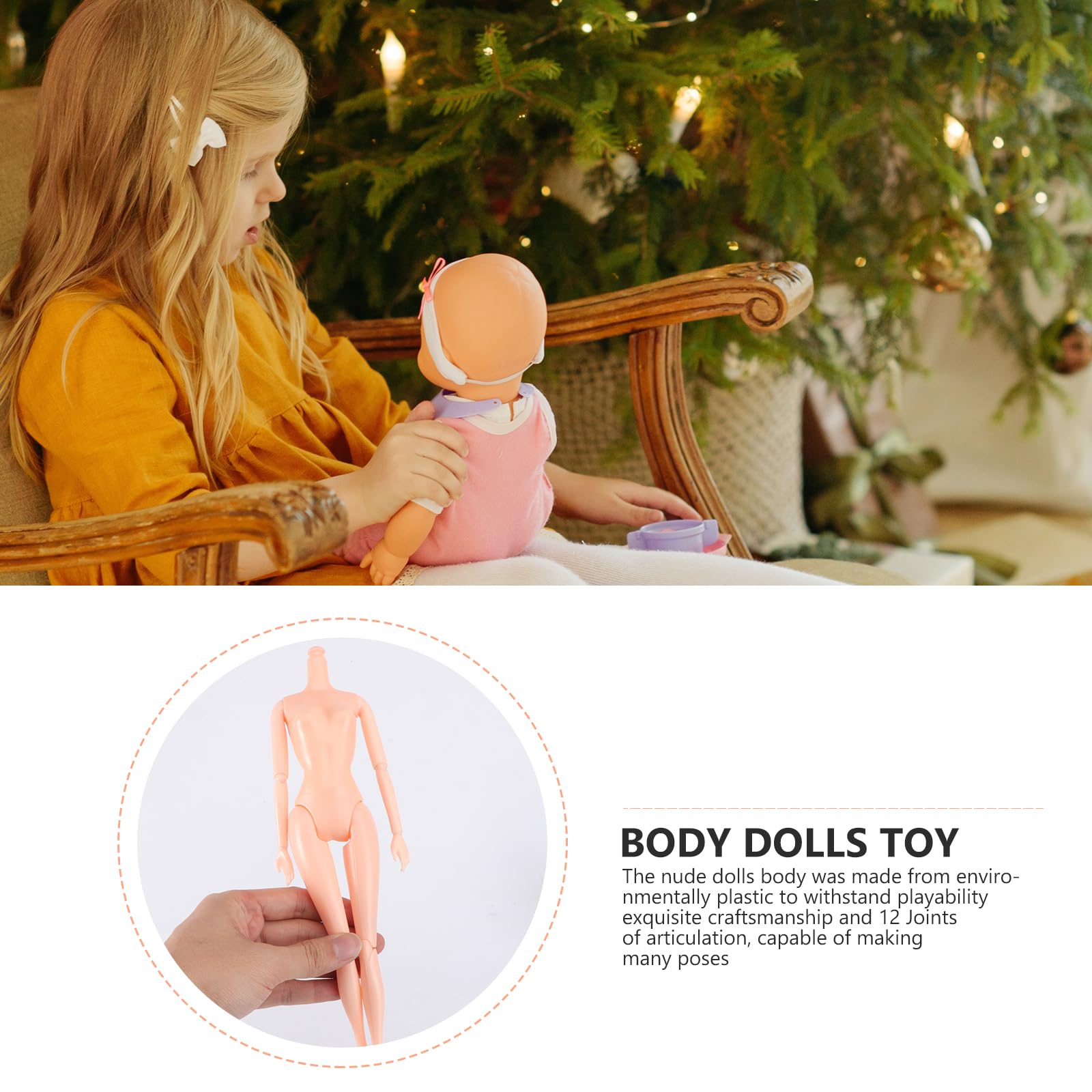 HEALLILY Pack of 3 Nude 26cm Plastic Flexible Rotation 12 Moveable Joints Doll Toy Doll Accessory Naked Body Toy Female Figure