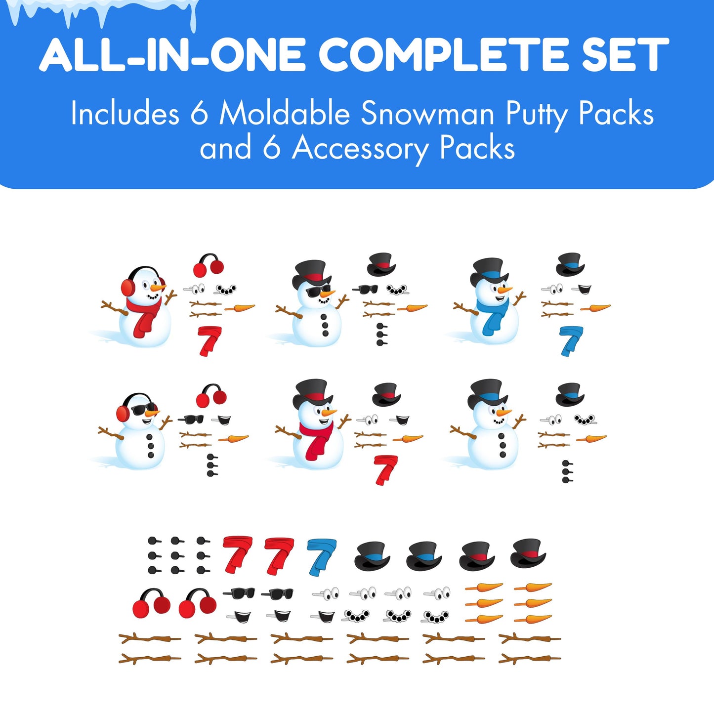 Build Buddiez Snowman - 6 Pack Party Bucket | DIY Craft Set with Putty & Accessories | Build, Decorate & Display Your Own Snowmen | Fun Winter