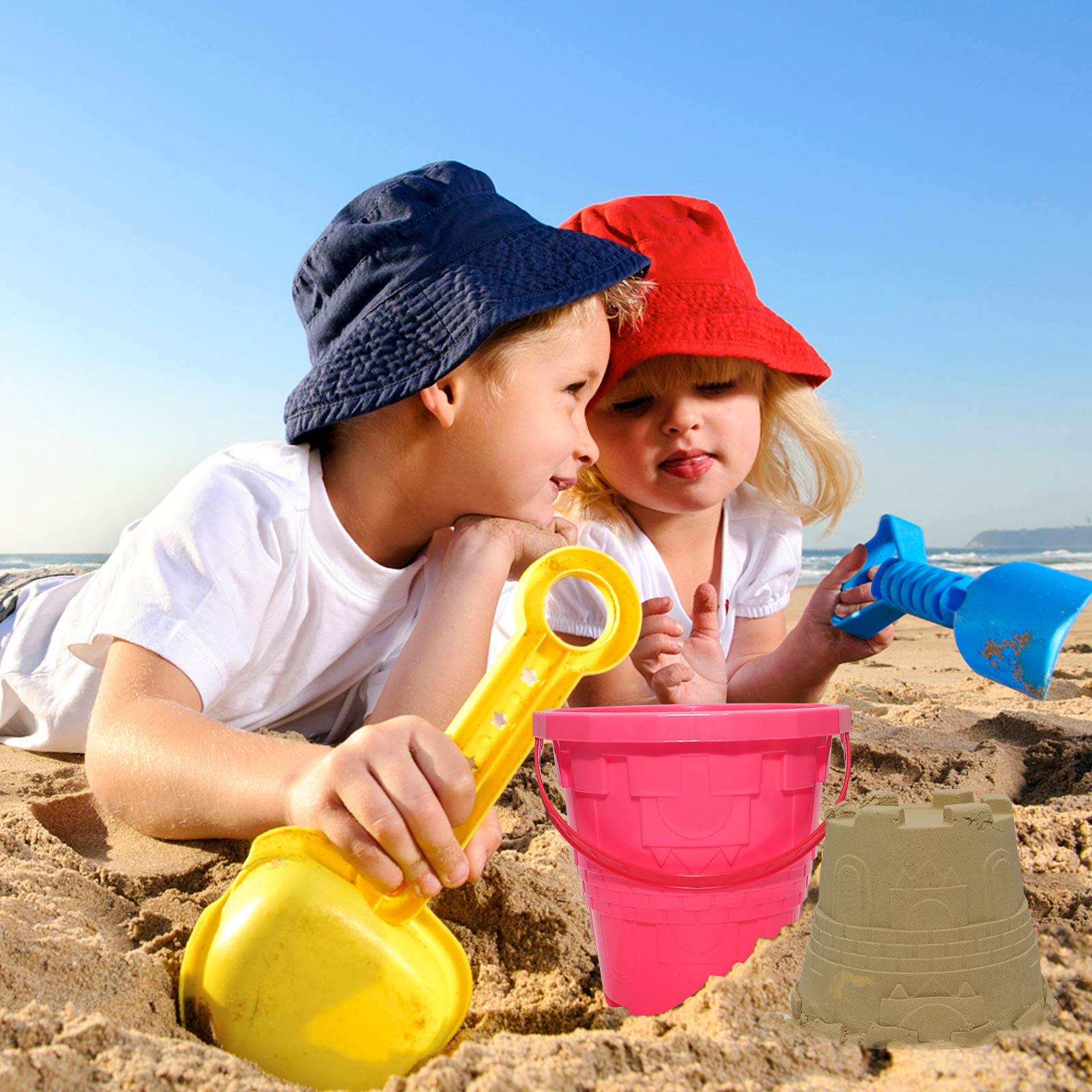 Holady Plastic Beach Castle Mold Buckets, 7.3'' Large Size Sand Bucket Water Bucket for Beach Fun Great Summer Party Accessory