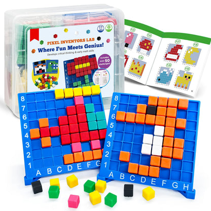 HEGYINI Pixel Art Kit for Kids Ages 5-8-12 - STEM Building Toy with 400+ Colorful Cubes & Challenge Cards | Fine Motor Skills, Math & Coding