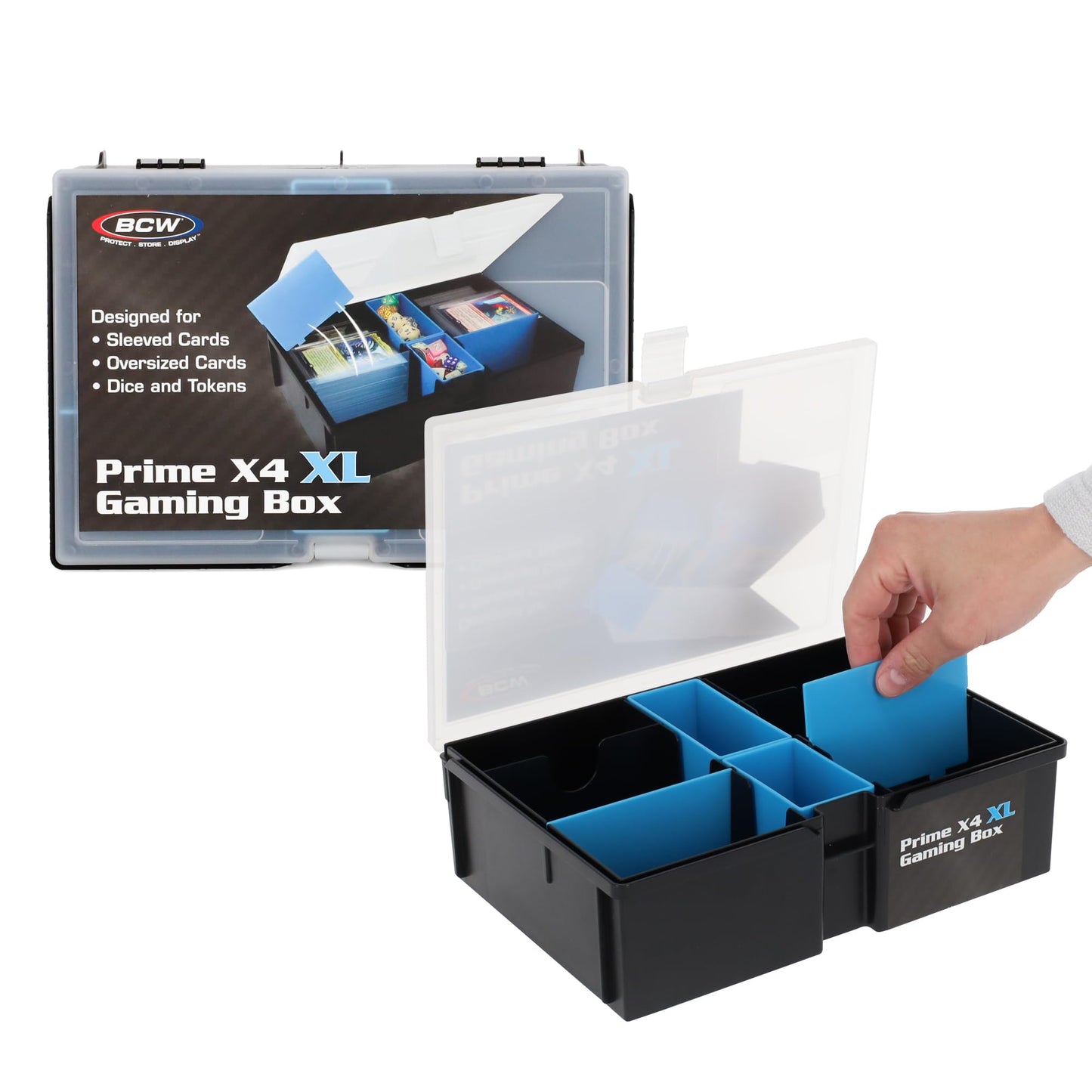 BCW Prime X4 XL Gaming Box | Playing Card Storage Box for Decks and Game Accessories, Includes Removable Dividers and Dice Trays | Trading Card