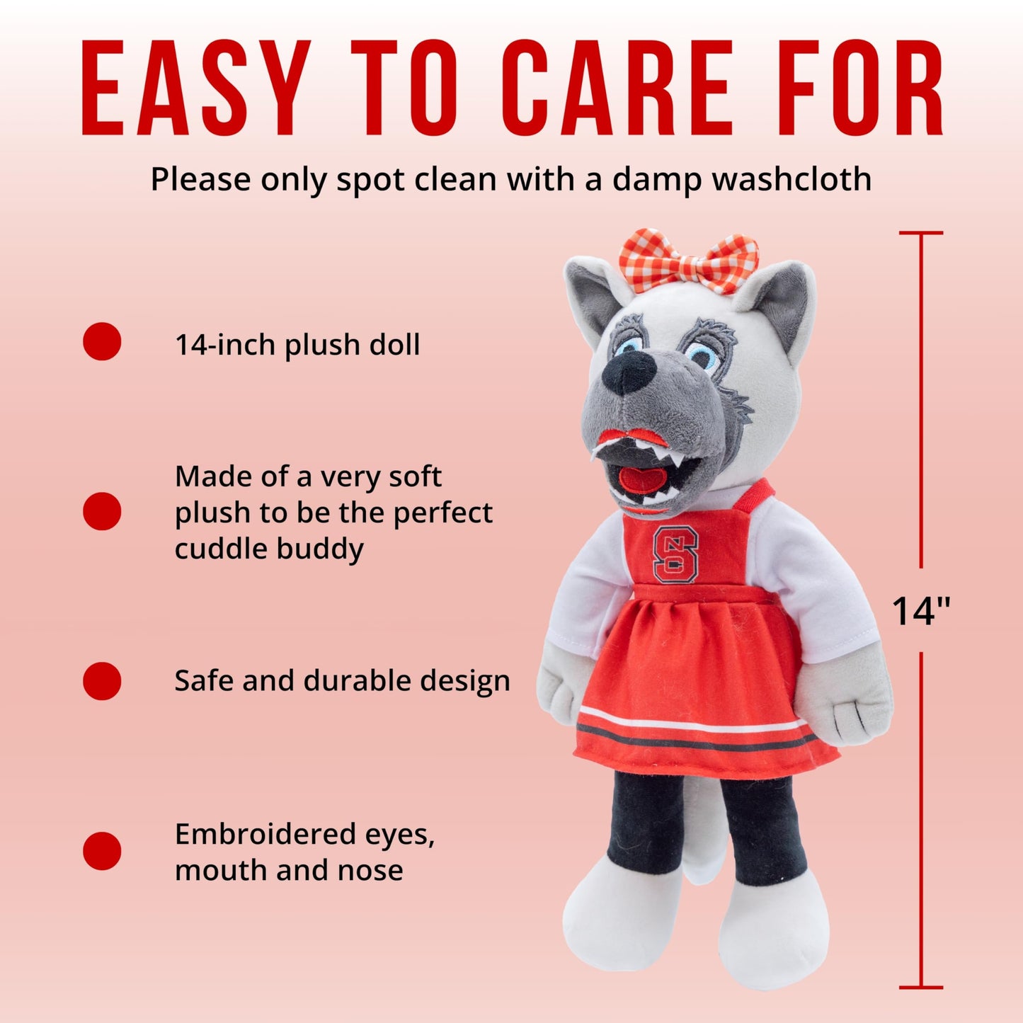 Plushible 14" North Carolina State University Ms. Wuf Mascot Plush Figure Toy - College Football Plush Doll, Soft Stuffed Toy for Kids & Adults