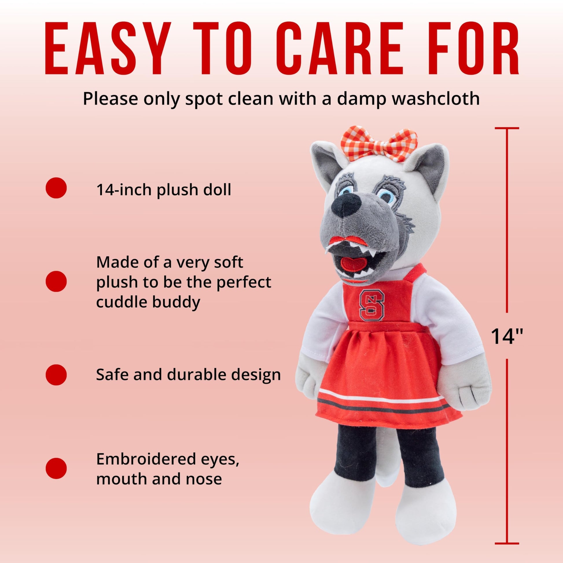 Plushible 14" North Carolina State University Ms. Wuf Mascot Plush Figure Toy - College Football Plush Doll, Soft Stuffed Toy for Kids & Adults