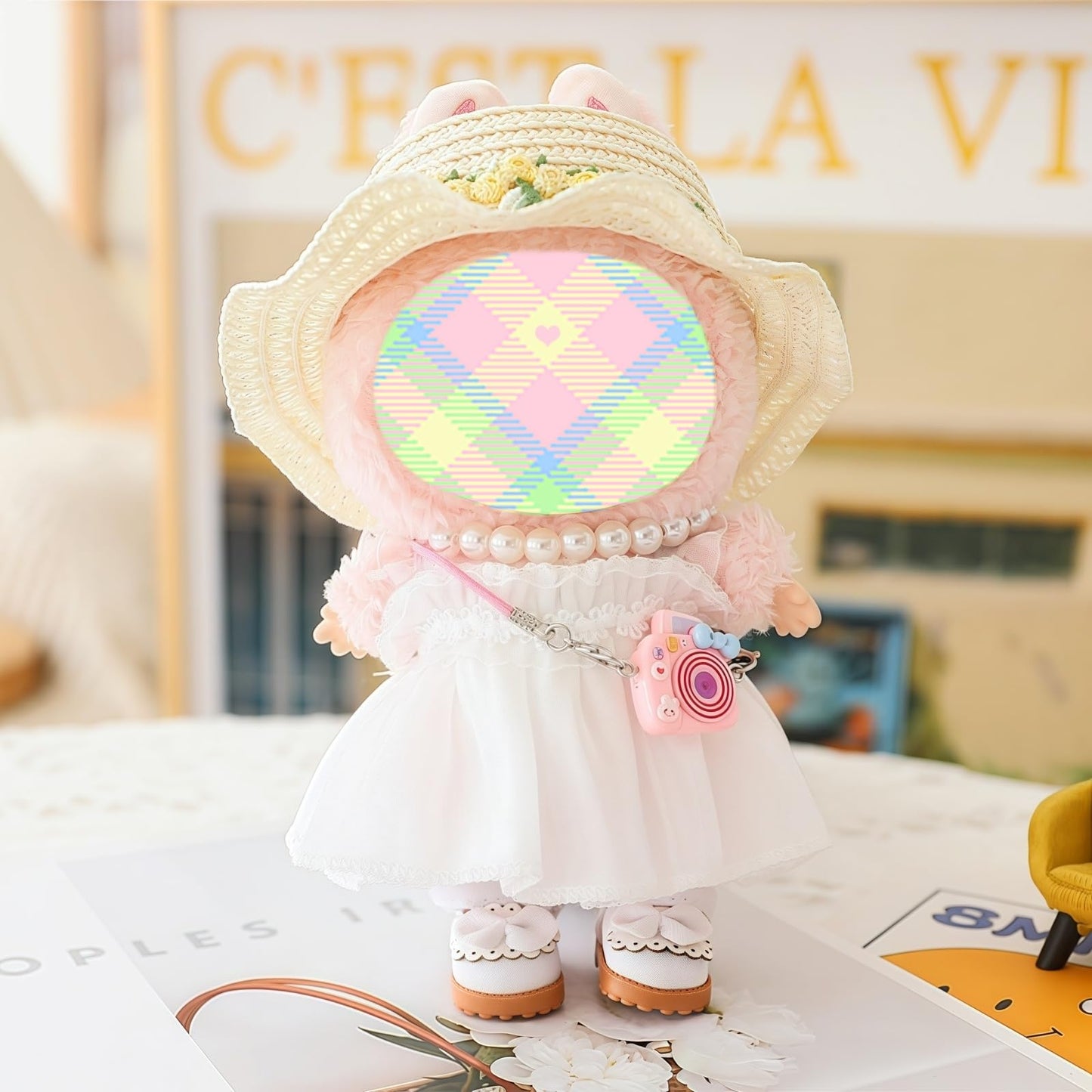 Clothes for Lububu Dolls(No Doll) Accessories, Outfit Set 5 Pieces Gauze Dress for 17cm Doll, Romantic Hat Skirt Shoes Doll Clothing Set Replacement