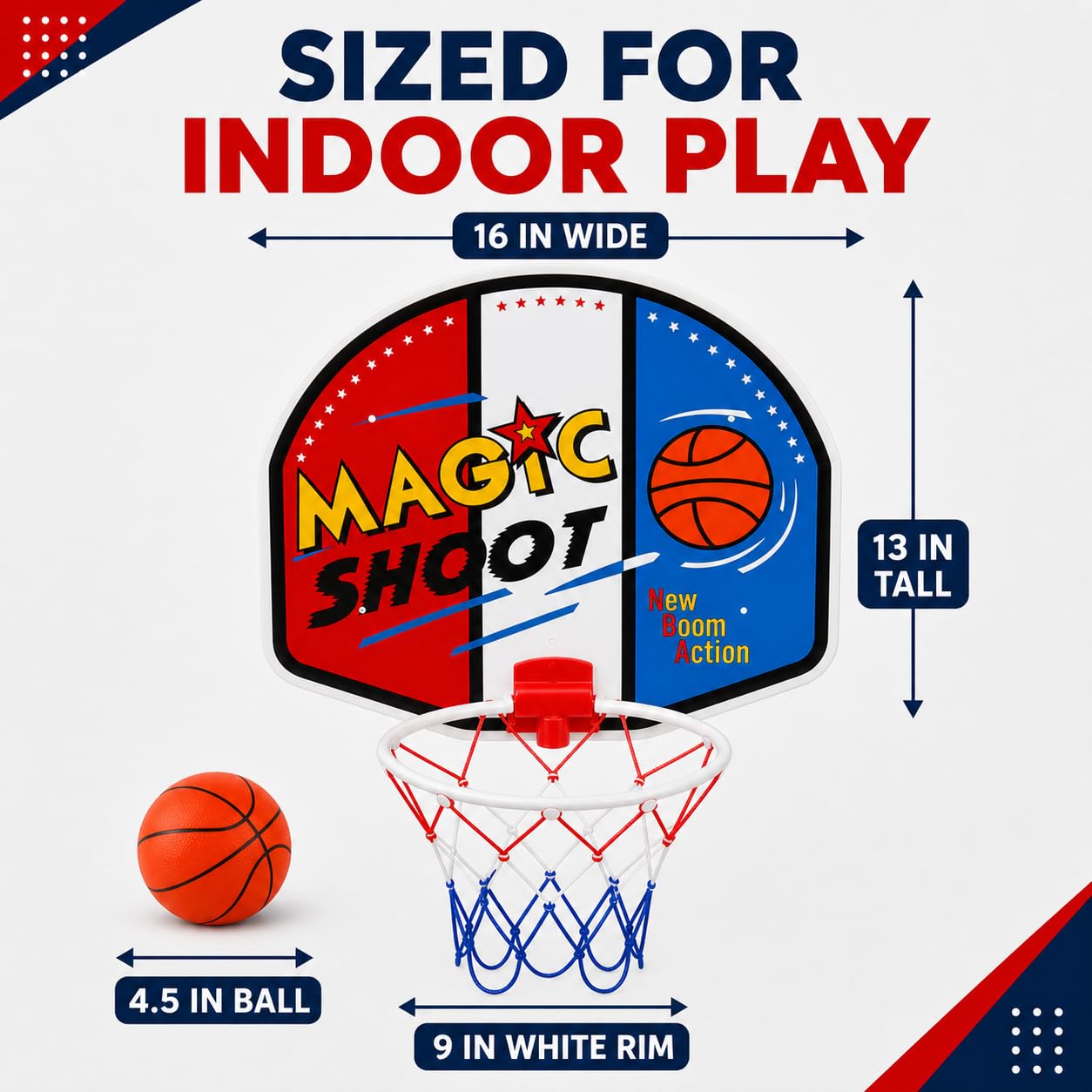 Indoor Mini Basketball Hoop Set, 16 x 13 in Backboard, Ball and Manual Pump