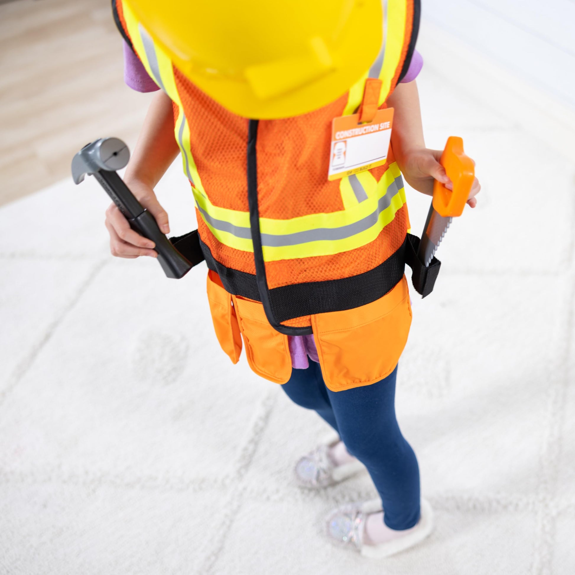 Melissa & Doug Construction Costume, Pretend Play Dress Up Set (6-Pc) Tools, Vest & Accessories, Role Play Toys for Kids 3+