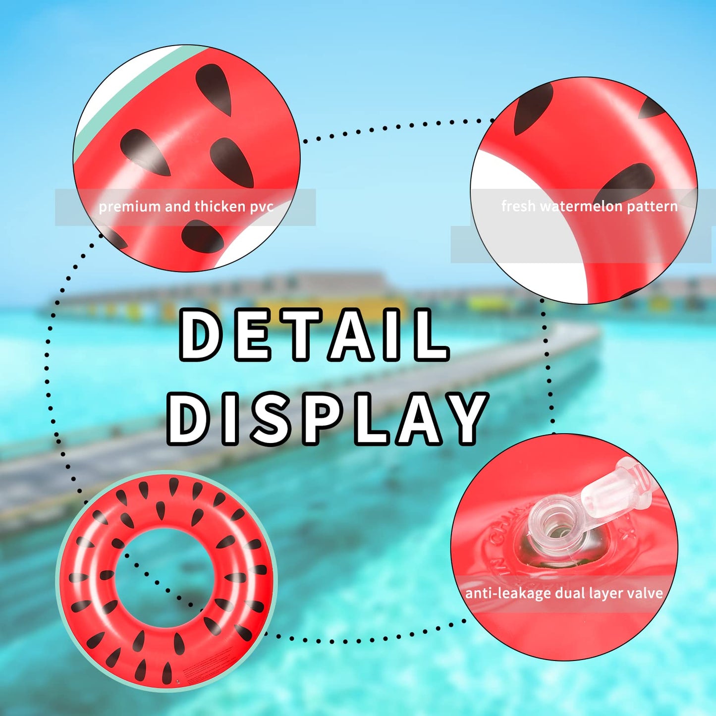 Inflatable Watermelon Pool Float for Adult Large Swimming Tube 4Feet Ring Adult Floaties Outdoor Swim Pool Toy Party Decoration