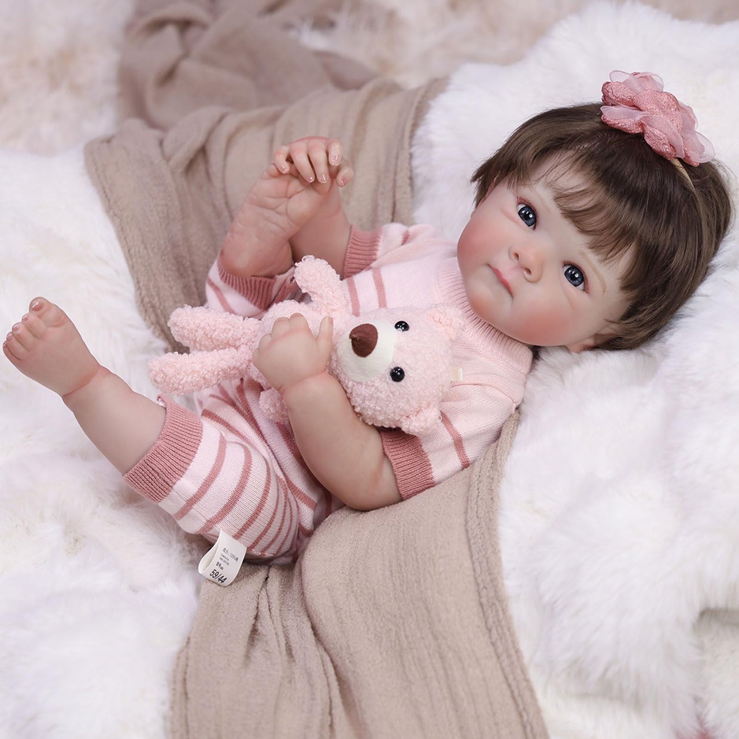 Tookyhill Baby Doll, 18 Inch Realistic Reborn Baby Doll, Weighted Soft Vinyl Body, Poseable Lifelike Newborn Doll with Striped Knitted Romper & Bear