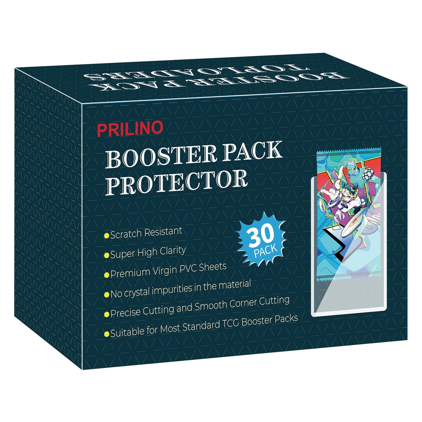 Prilino Booster Pack Protector, Hard Clear Plastic Topload Holders, 30 Pack