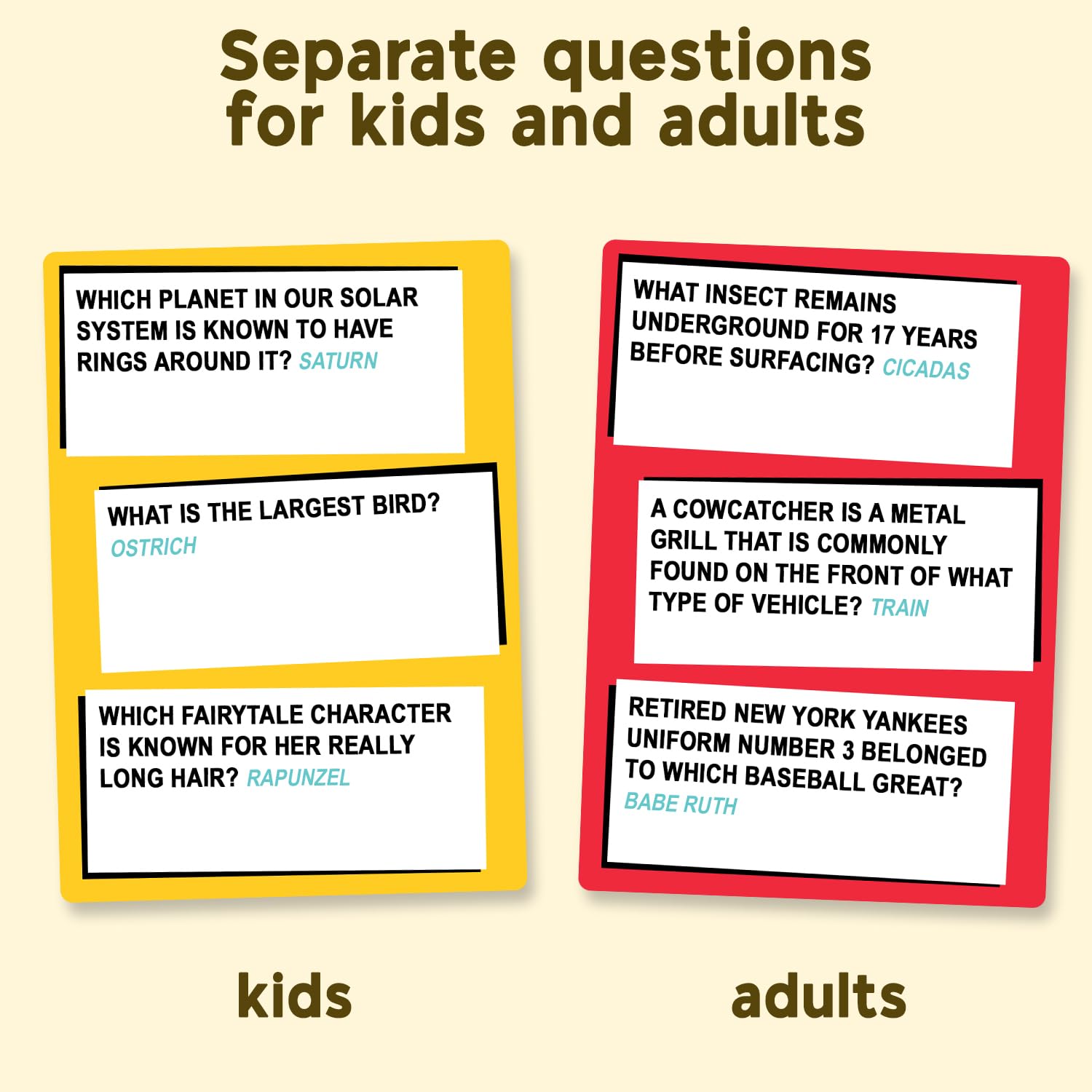 Who Knows More? Kids or Adults, The Ultimate Trivia Game for Kids, Teens and Adults - A Fun Family Party Game