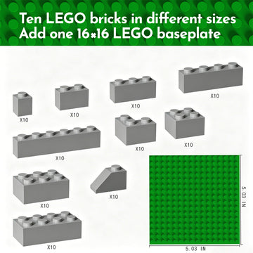 100 Piece Gray Building Bricks Compatible with LEGO 10 Size with Baseplate